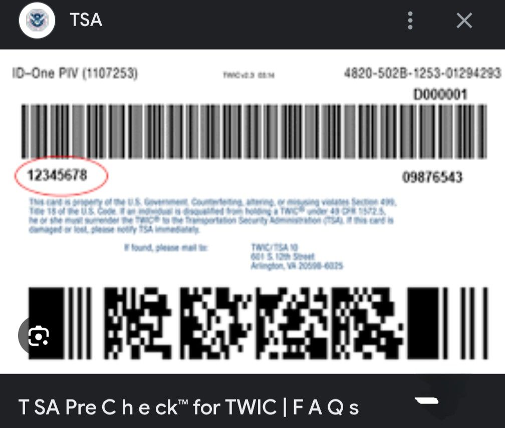 Where is the known traveler number on the TWIC card?