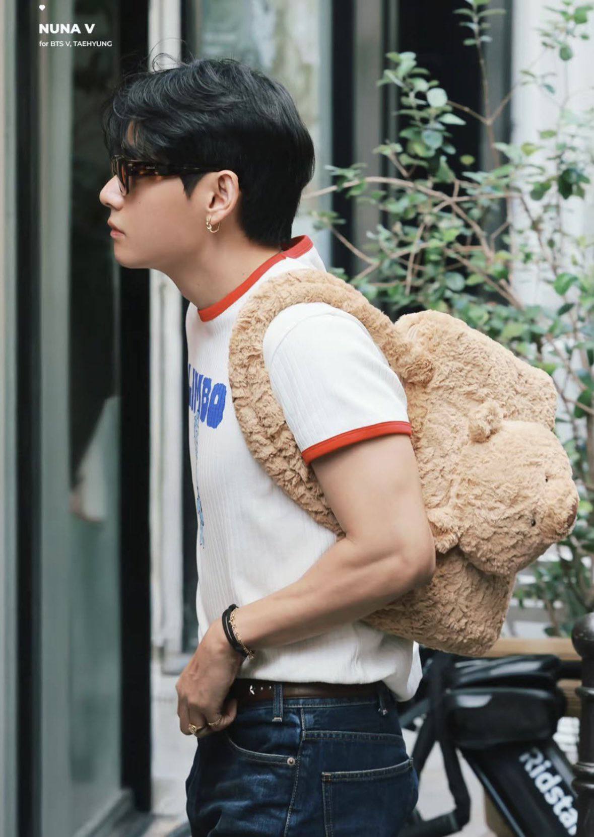 BTS' V spotted with Jellycat Bartholomew Bear tote bag