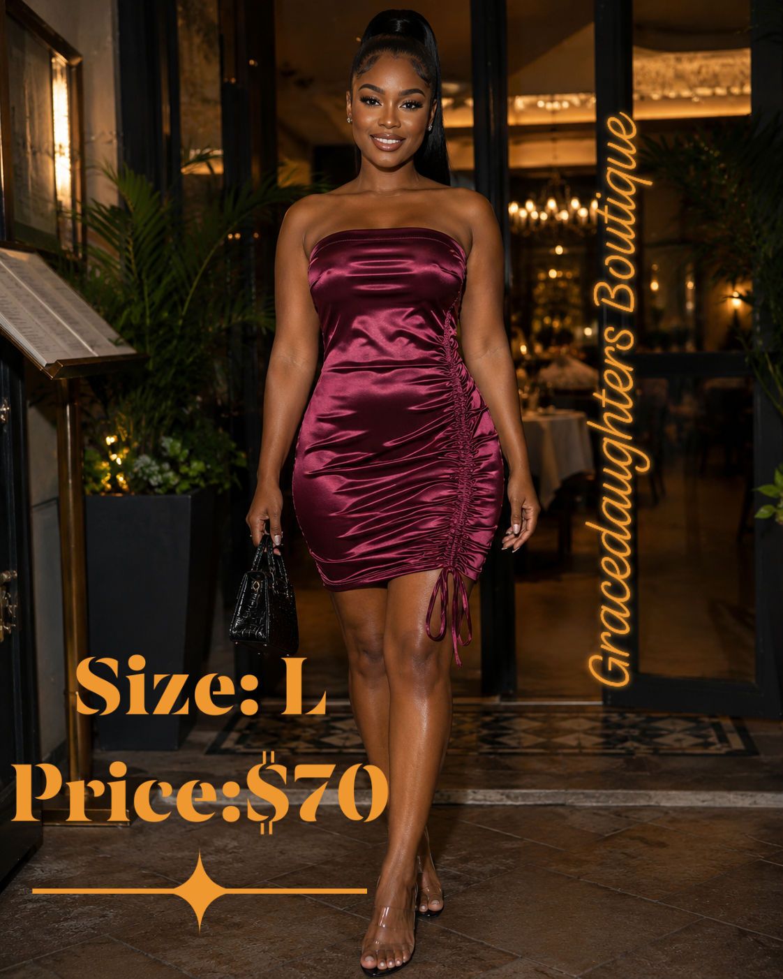 burgundy tube top dress Maroon Ruched Size: L Price:$70 #deliveryavailable #CONTACT 760-0327 #GRACEDAUGHTERSBOUTIQUE Finish:Autumn Cherry Lisa Brown Global Elements status_live Womens tops Perfect for unforgettable evening