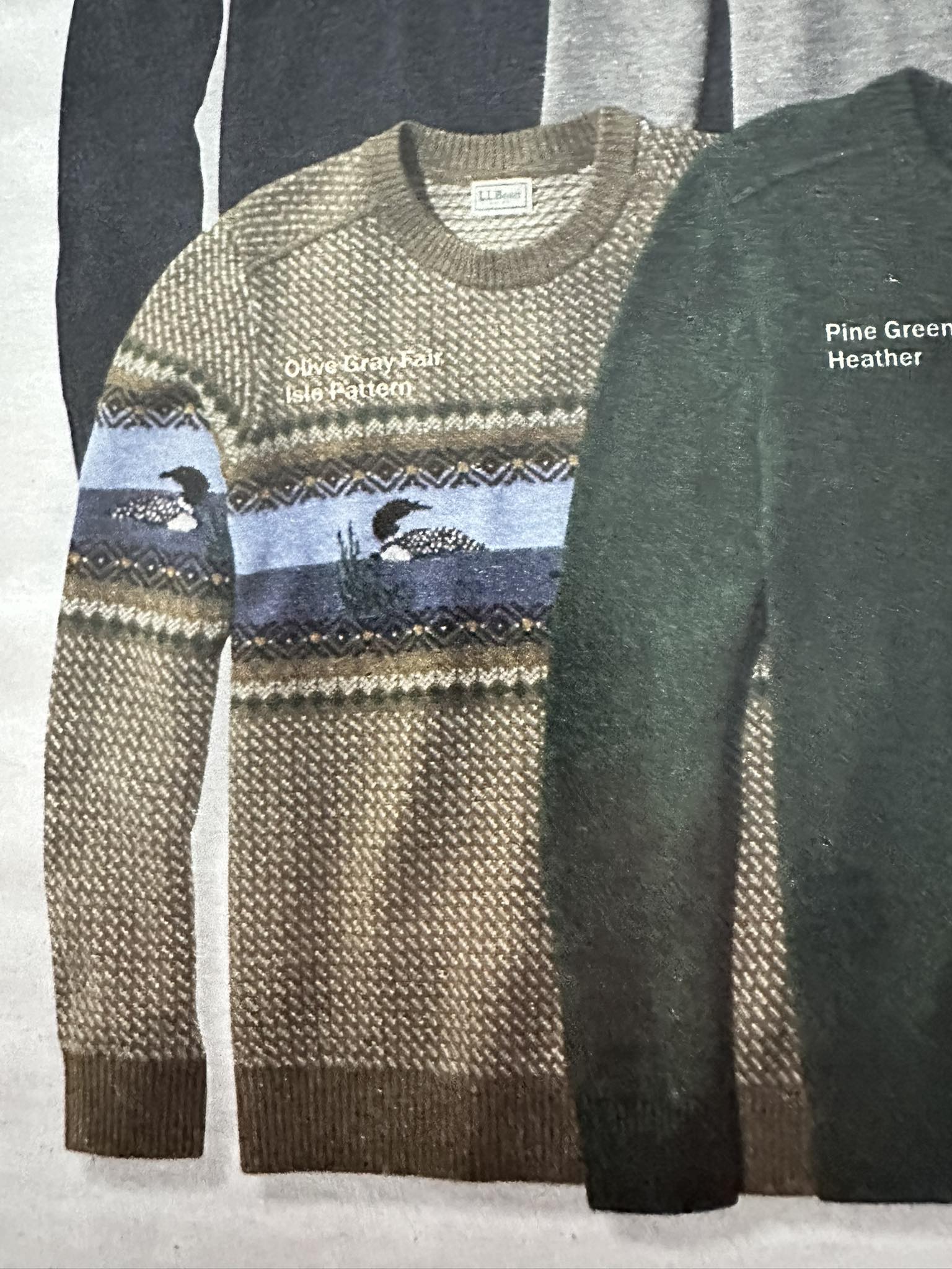 LLBean has a loon sweater for men! Islopatiem Pine Green Heather