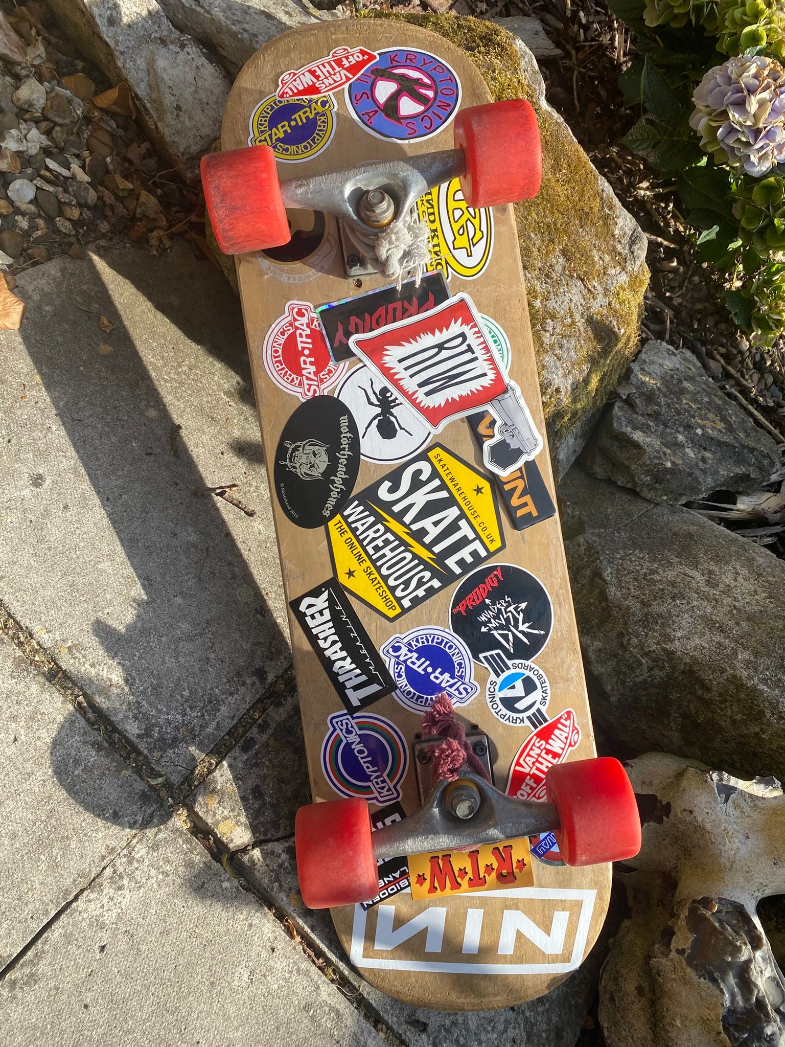 Vintage Powell skateboard with 65mm red wheels