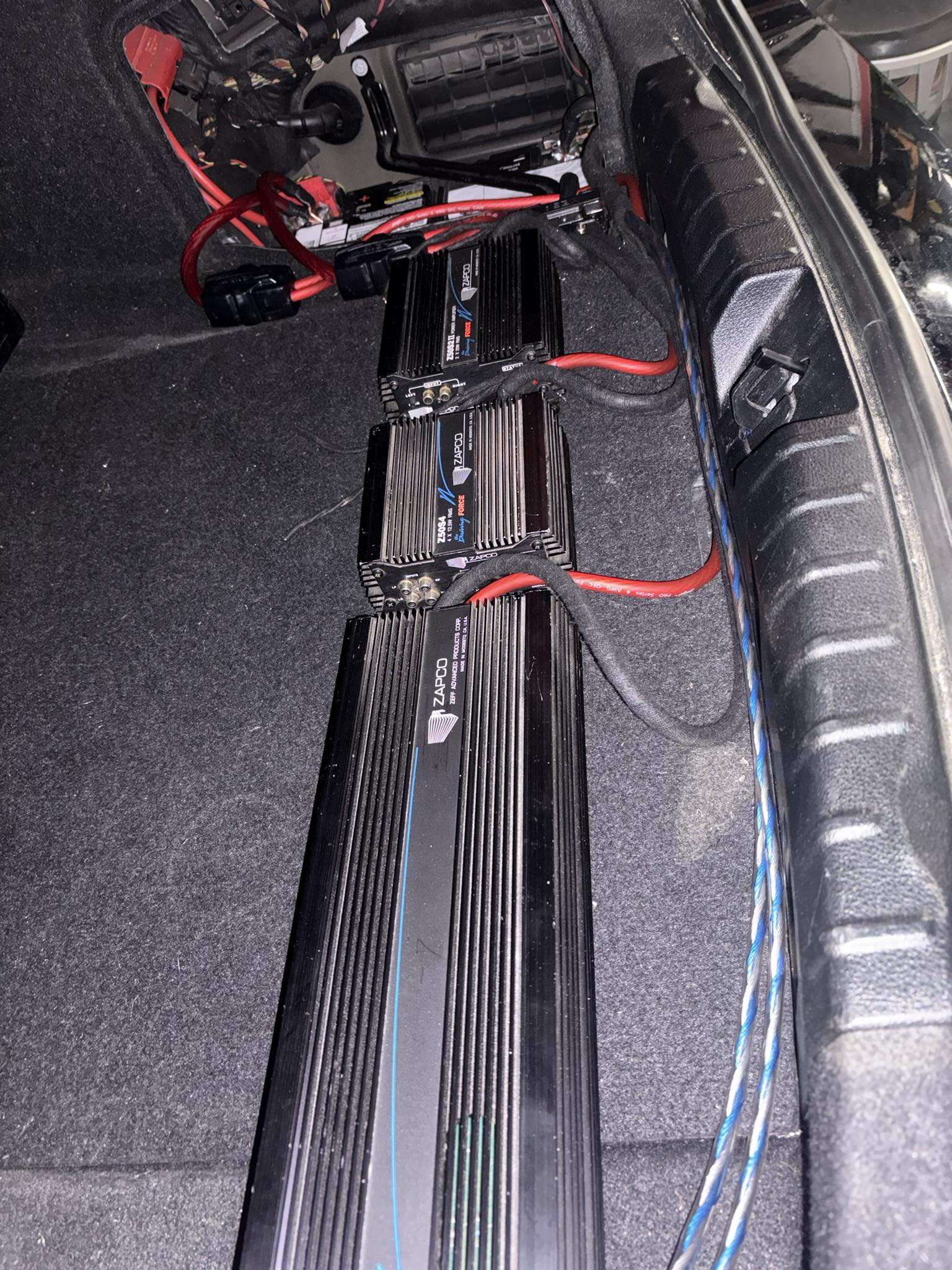 Zapco Z300 and Z50 amplifiers with Focal speakers and JL 12W7