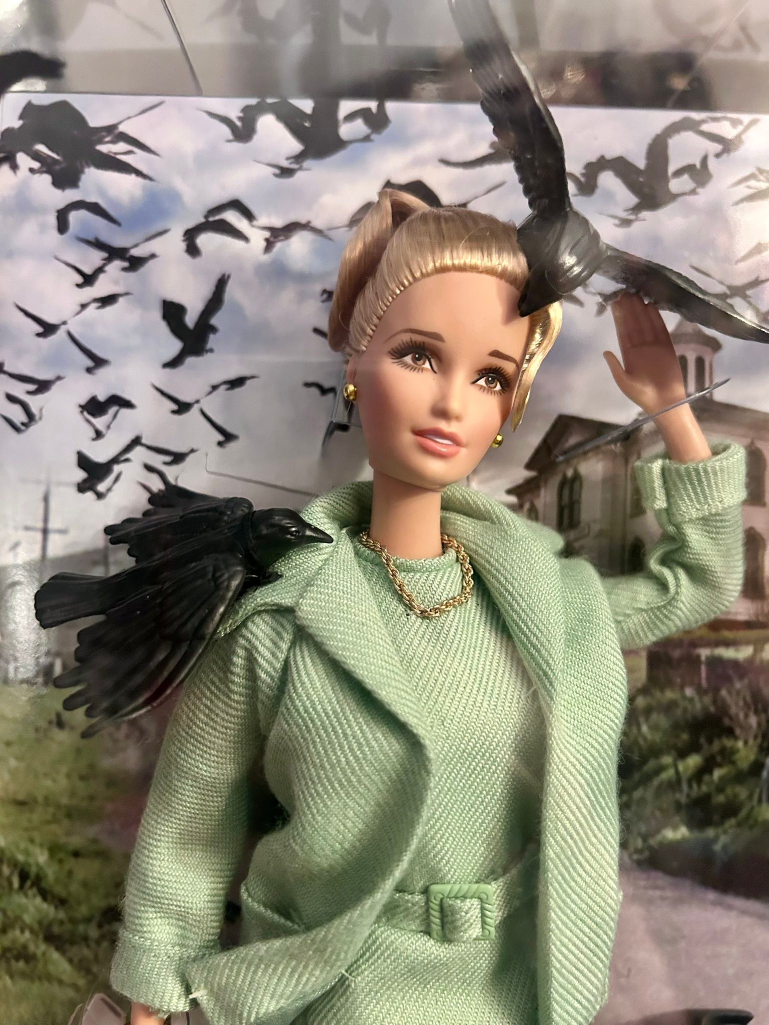 Alfred Hitchcock Barbie as Tippi Hedren in The Birds