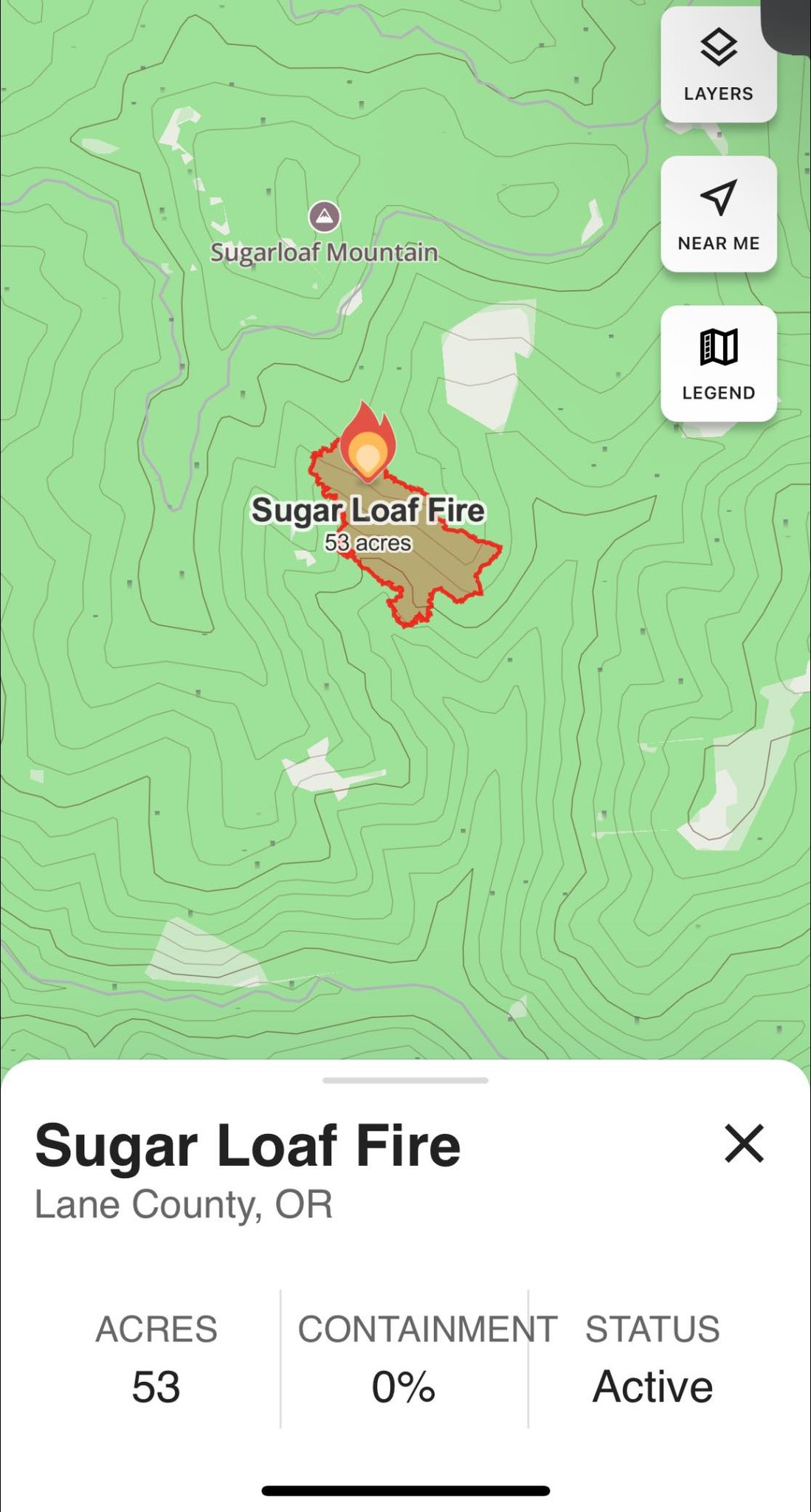 8/31 - #lanecounty Sugar Loaf Fire 🔥 - 53 ACRES 0% containment NO