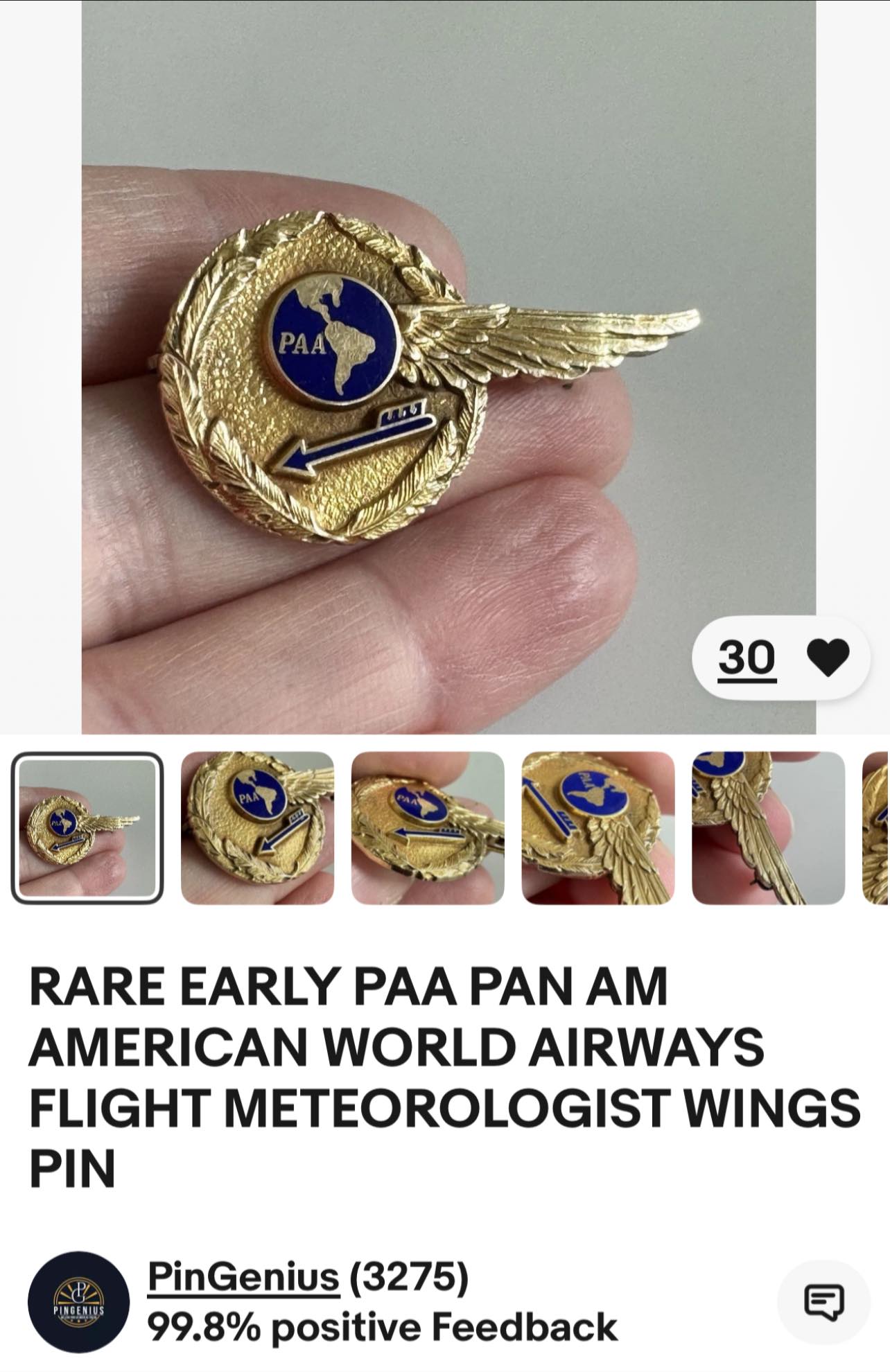 Rare 1940s-50s Pan American Airways pin insignia