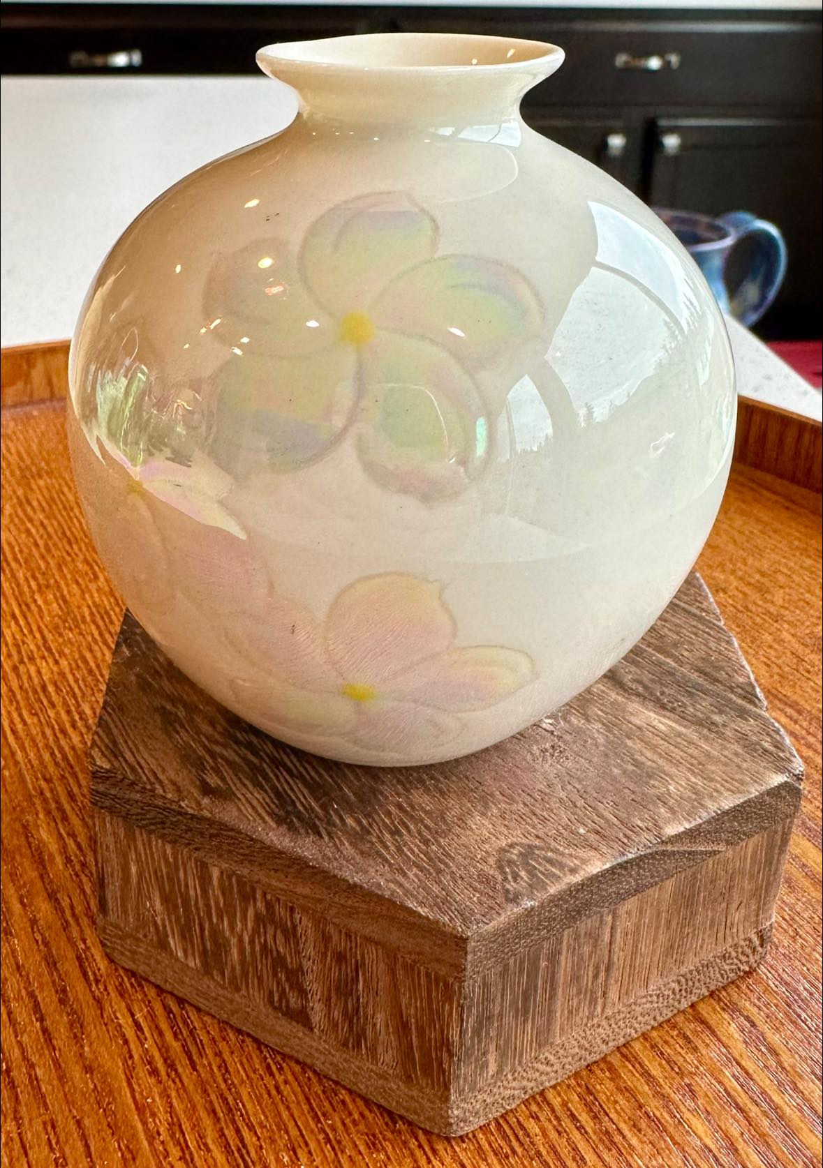 Dorothy Okumoto porcelain vase with plumeria flowers