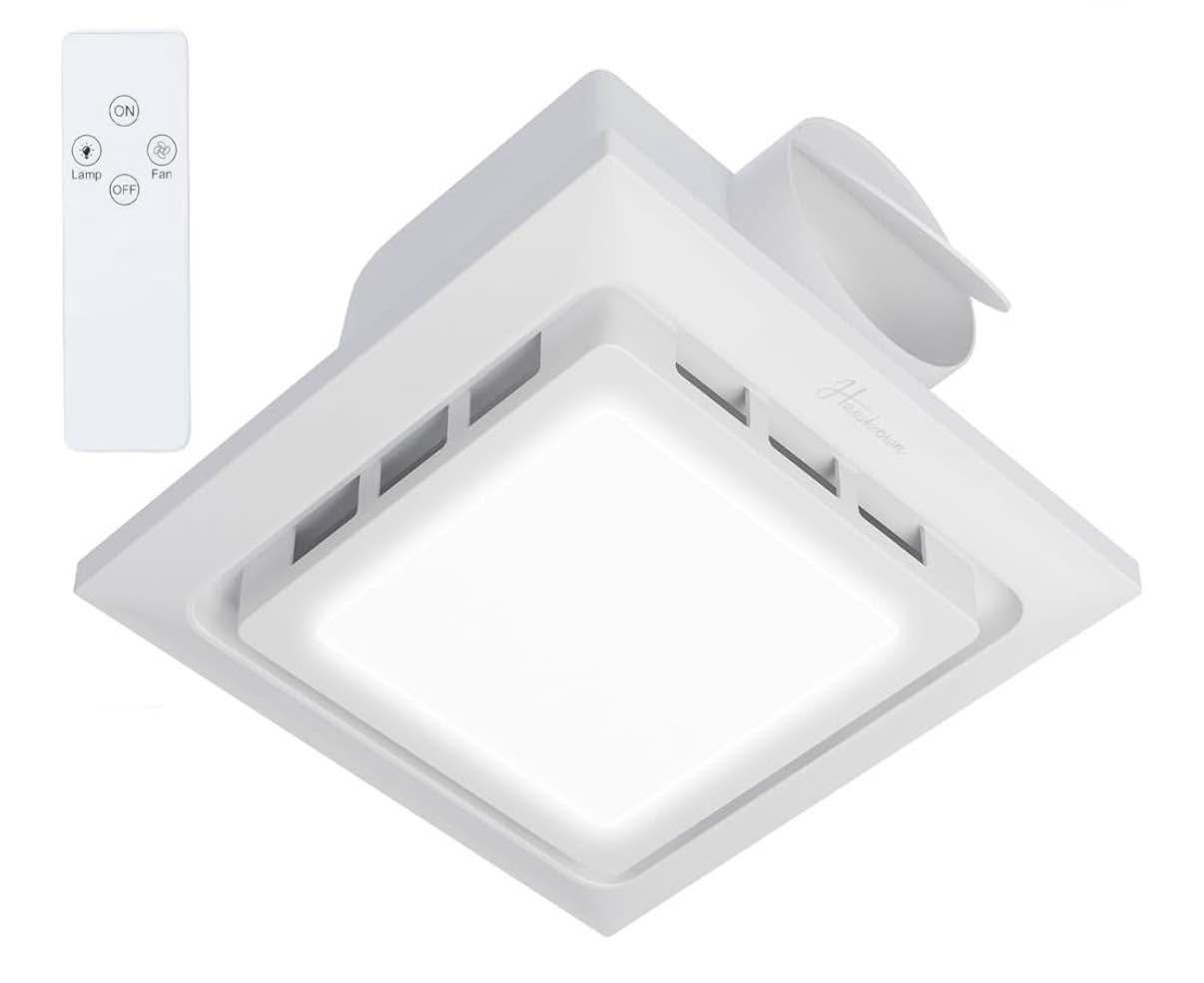 Hawkrown 2-in-1 Bathroom Exhaust Fan With LED Light – 140 CFM, Ultra Quiet 1.0 Sone, Easy Ceiling Install (10 Inch, Remote Control)