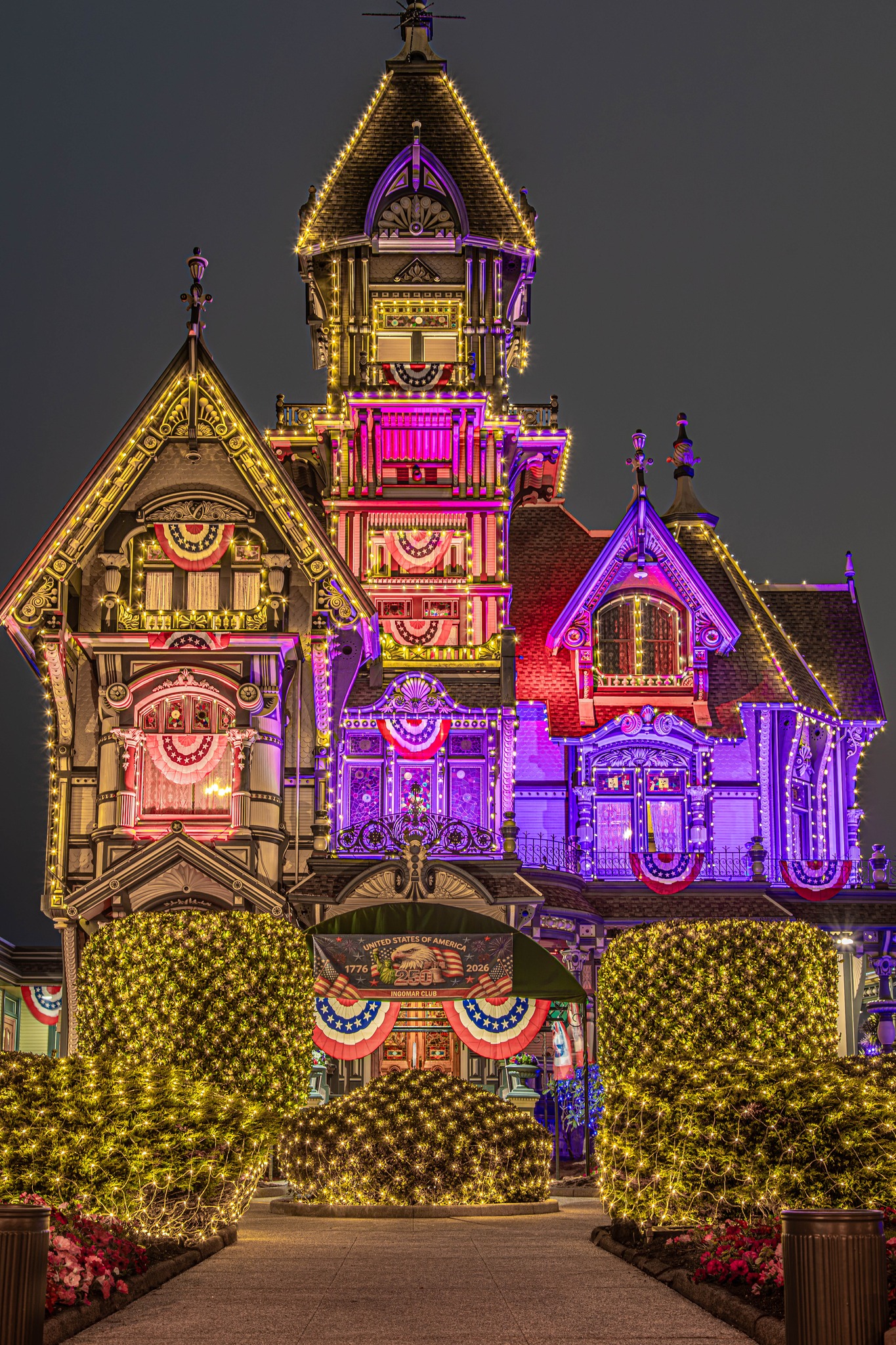 Patriotic Light Show at Ingomar Club-Carson Mansion in Humboldt County