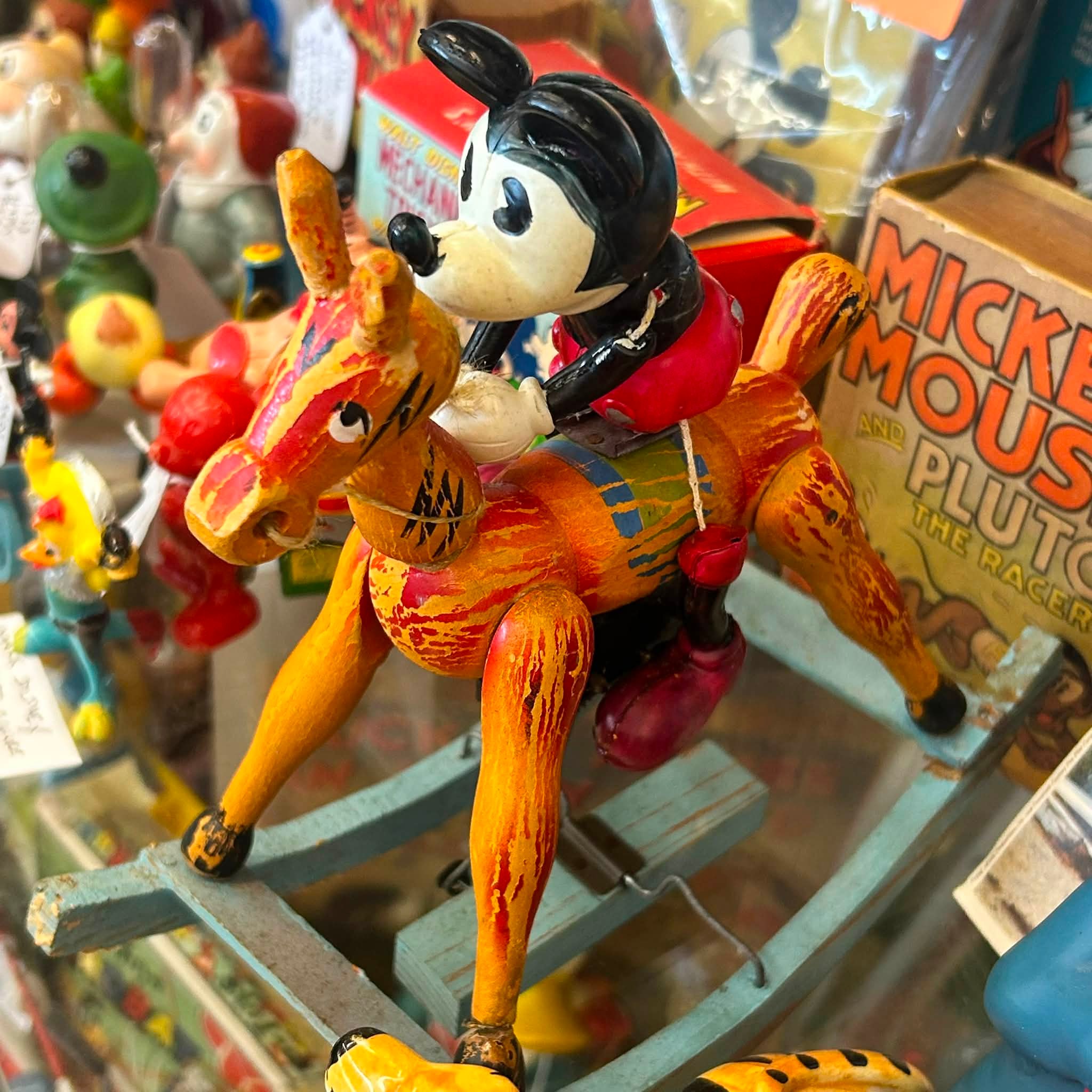 Mickey and Donald Duck on Trapeze celluloid and tin wind up toy