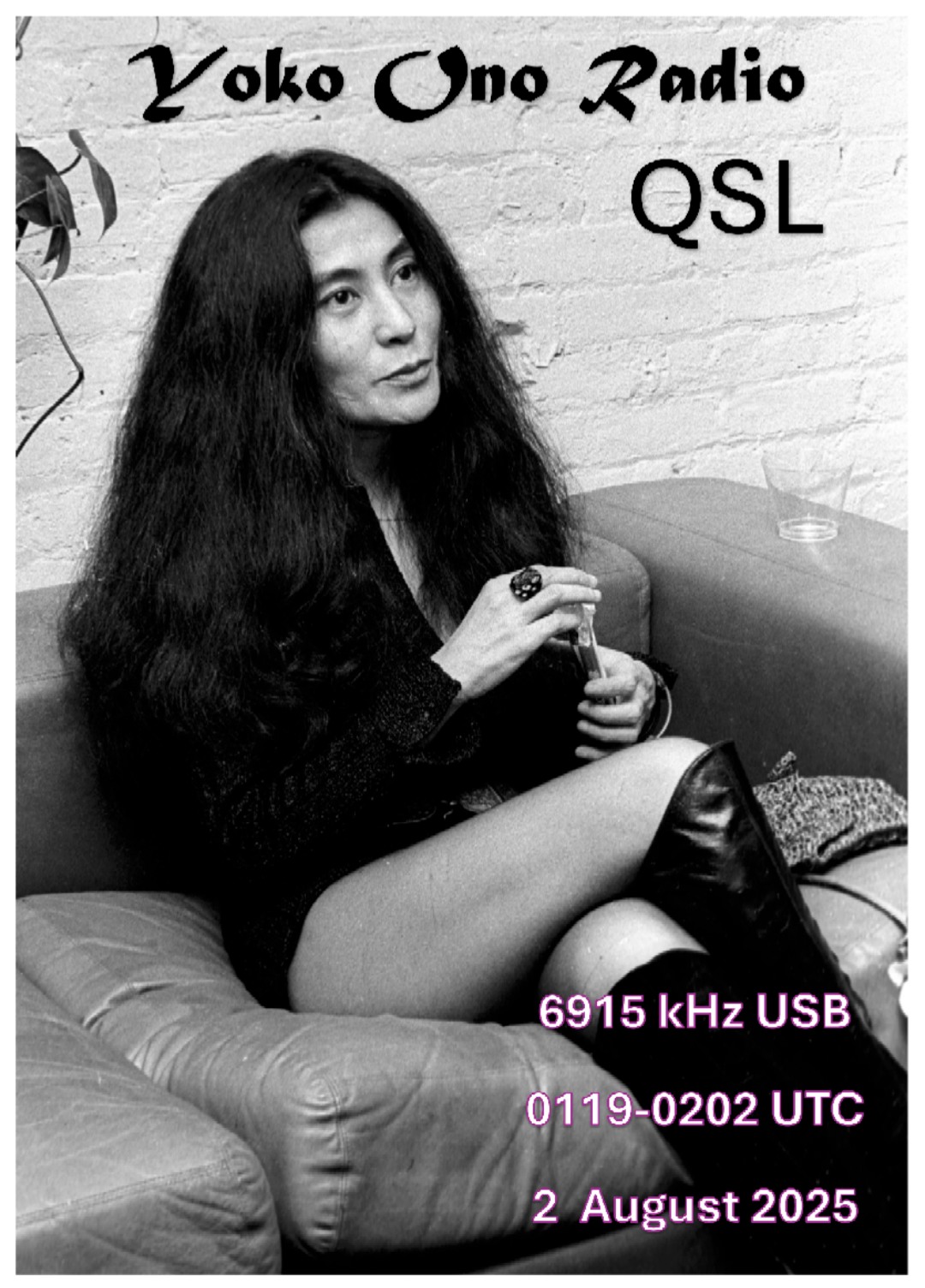 Yoko Ono Radio QSL received on 6915 kHz USB