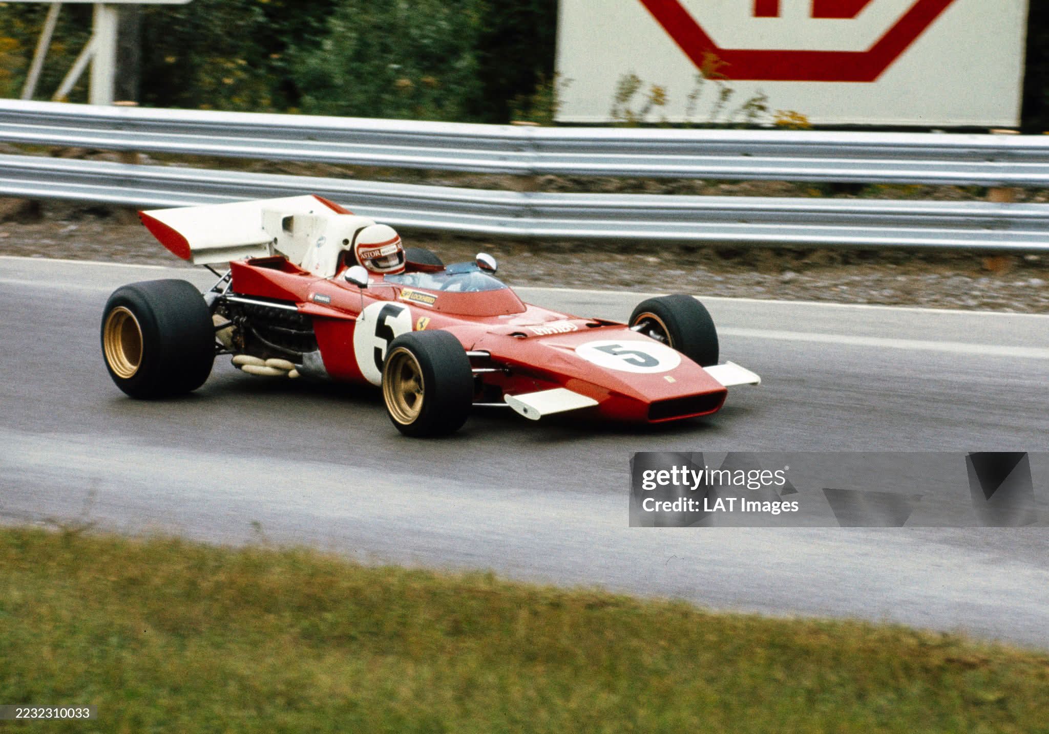 Clay Regazzoni's Ferrari 312B2 airborne at 1971 German GP