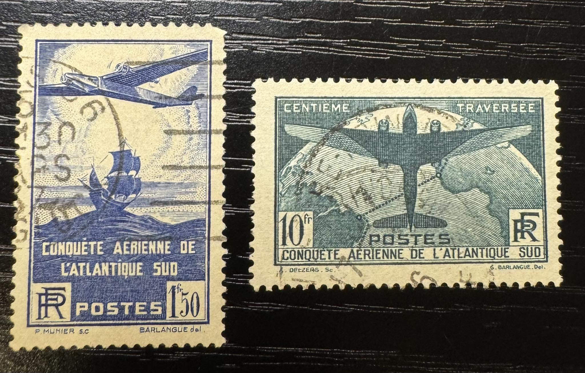 1936 France airmail stamps commemorate 100th postal flight to
