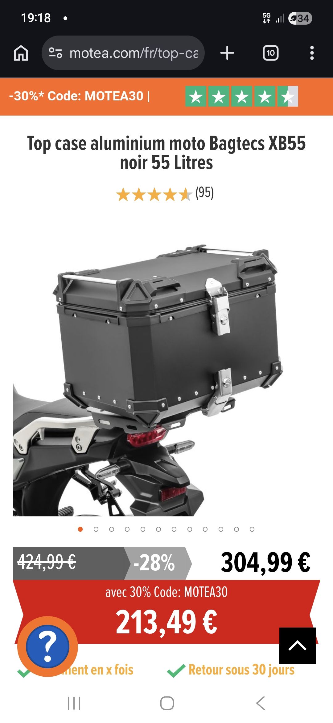 Top-case Alu FC-Moto Terreno Evo 55L – étanche, Antichoc, 10 Kg Max, Compatible GIVI Type A