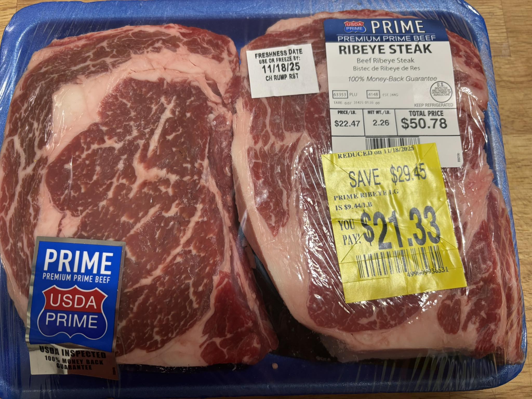 Prime Ribeye from Walmart reduced to $9.44 lb. | Facebook