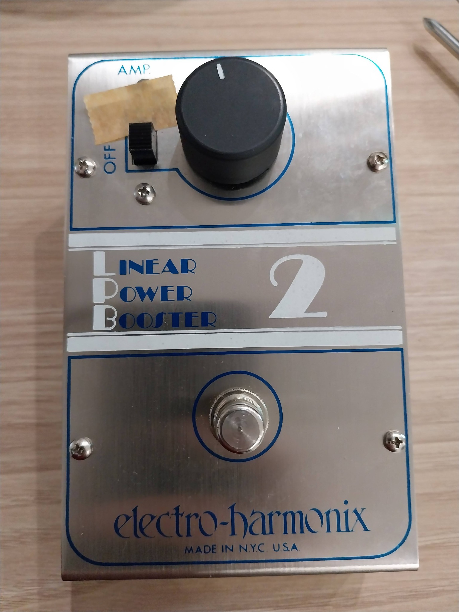 What is the small label on my Electro-Harmonix LPB-2 pedal?