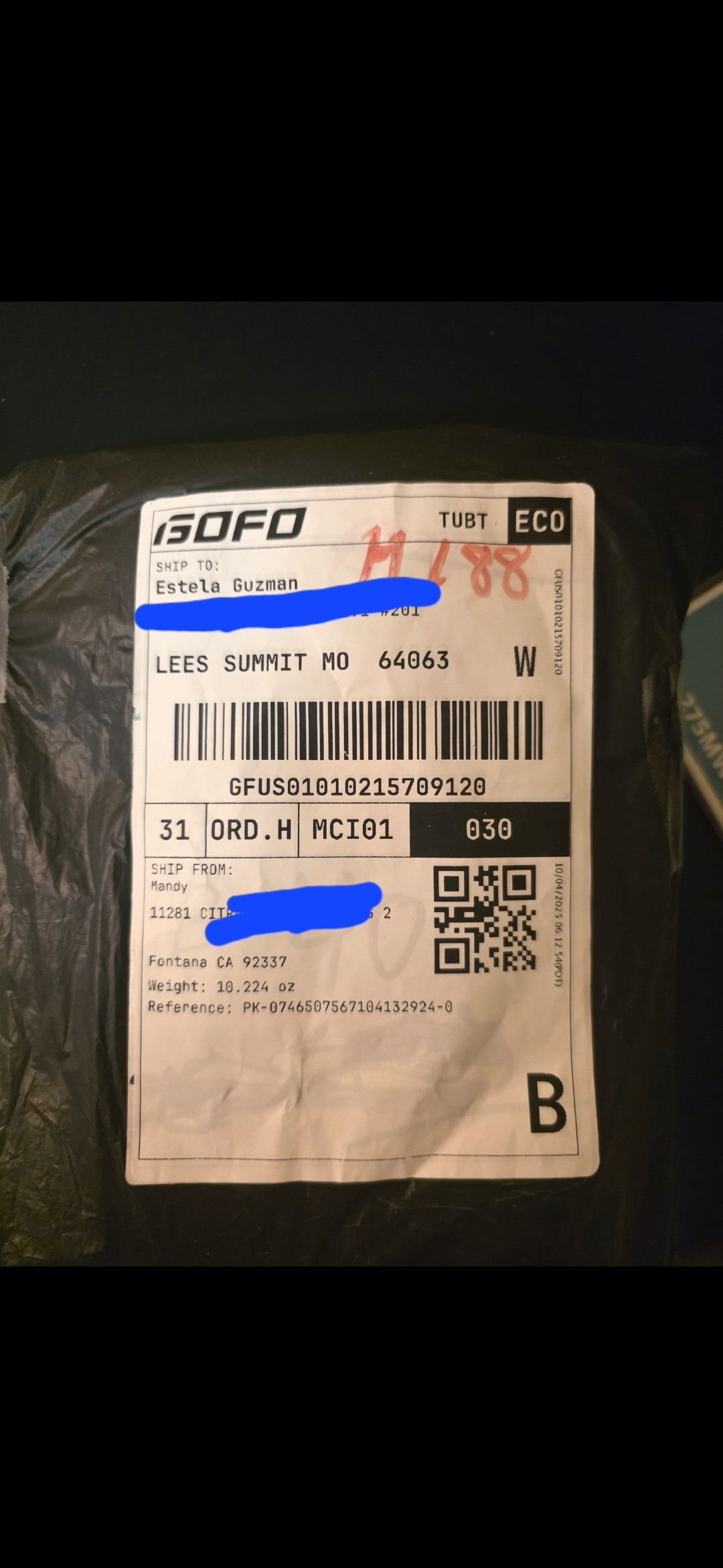 This package came to my business . I messaged her on fb last week