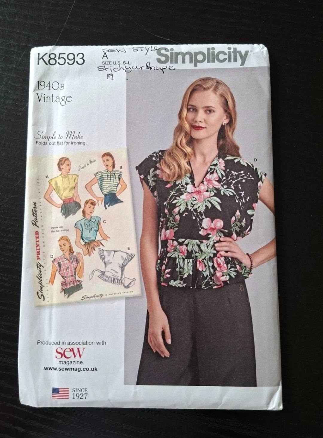 確認　original pattern What is the pattern number for the vintage Simplicity pattern?