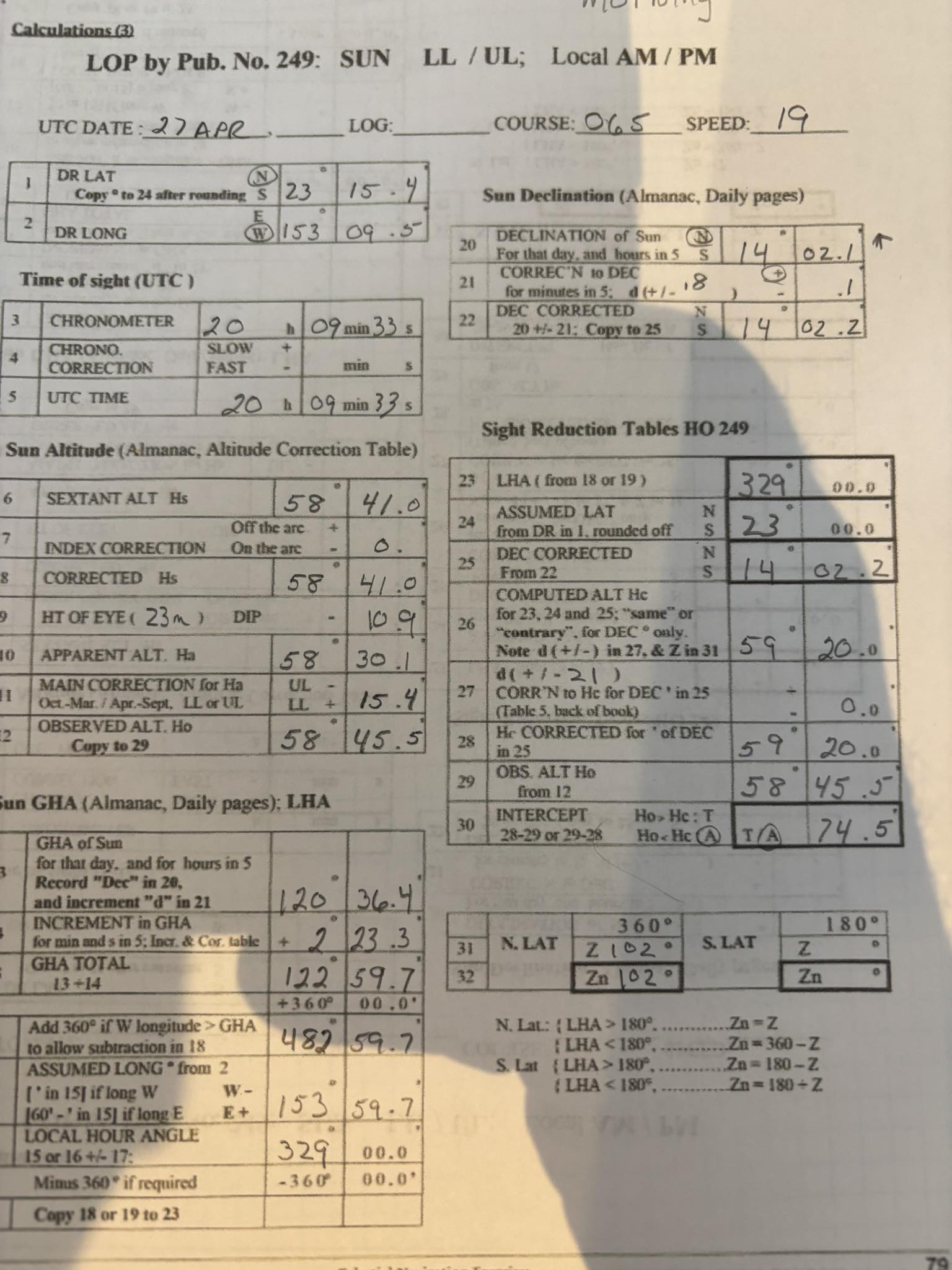 How to extrapolate coordinates from sextant readings?