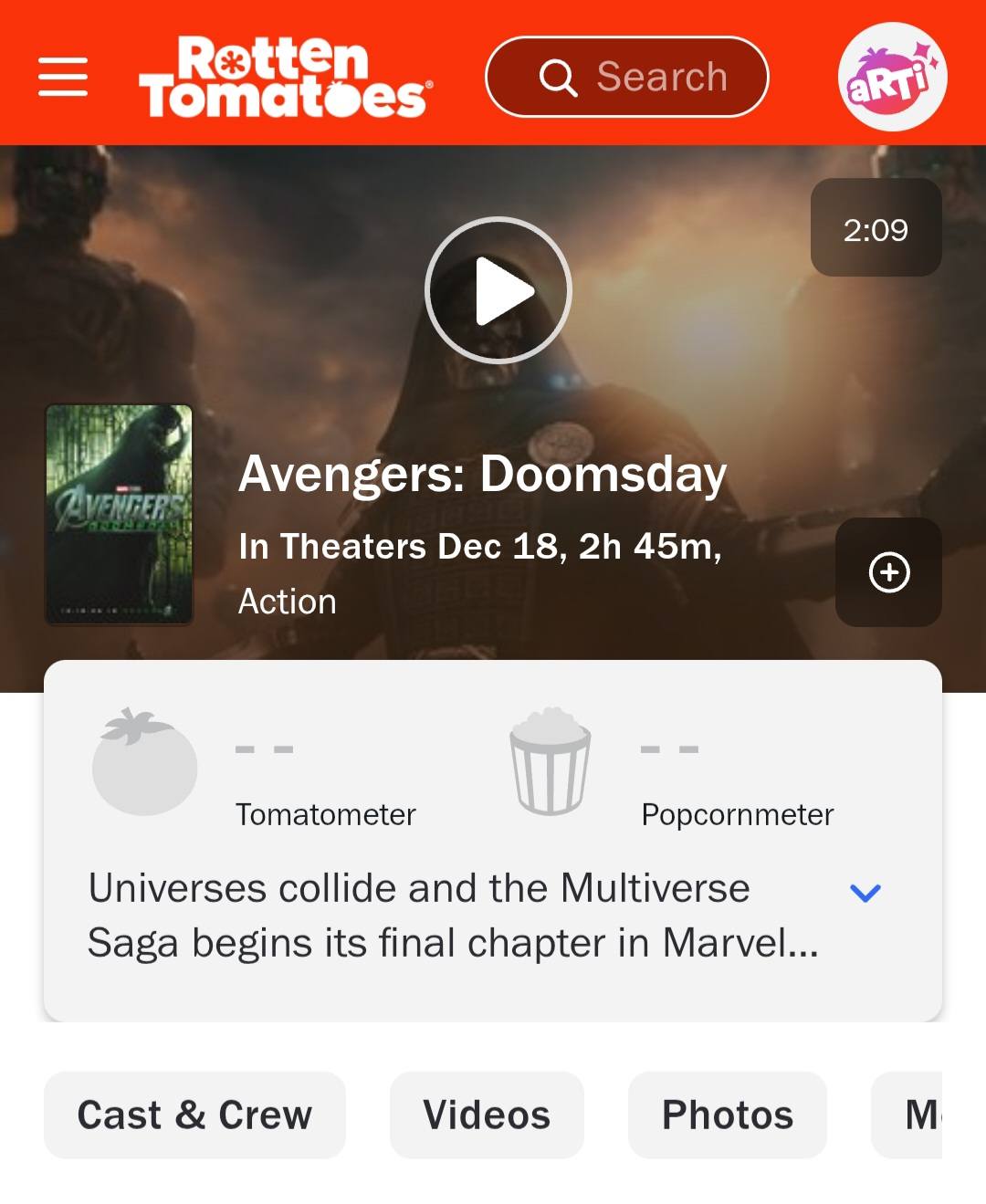 Avengers: Doomsday filminin ekran suresi IMDB ve Rotten Tomatoes