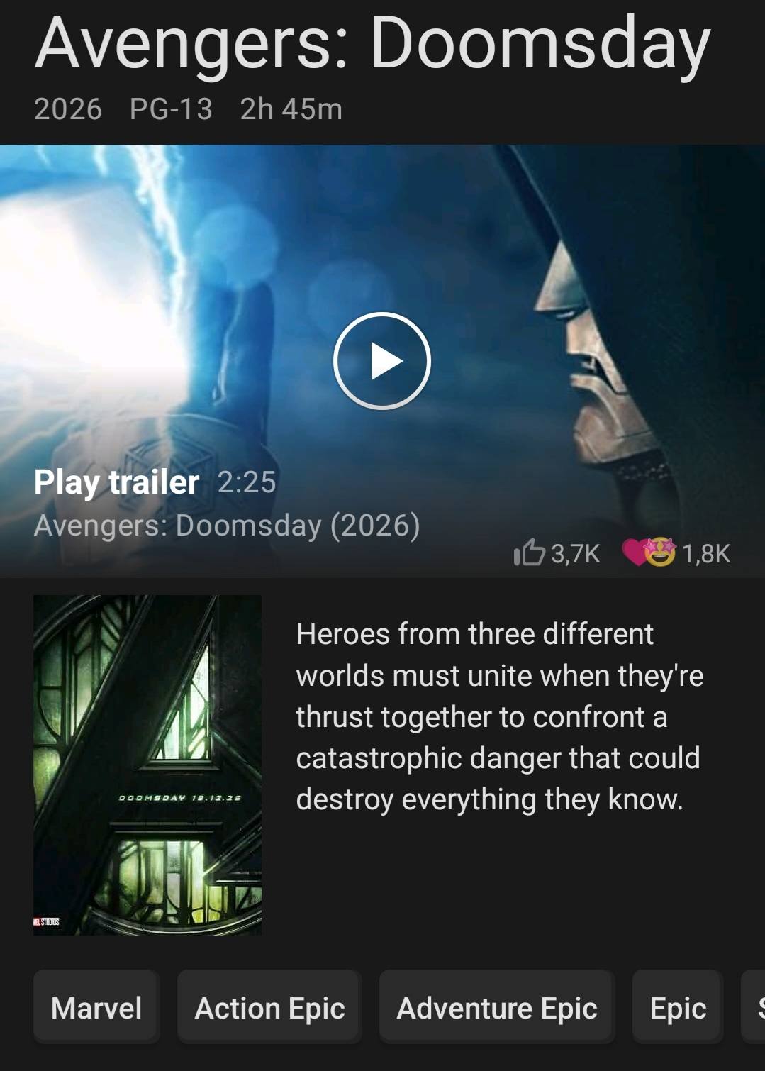Avengers: Doomsday filminin ekran suresi IMDB ve Rotten Tomatoes
