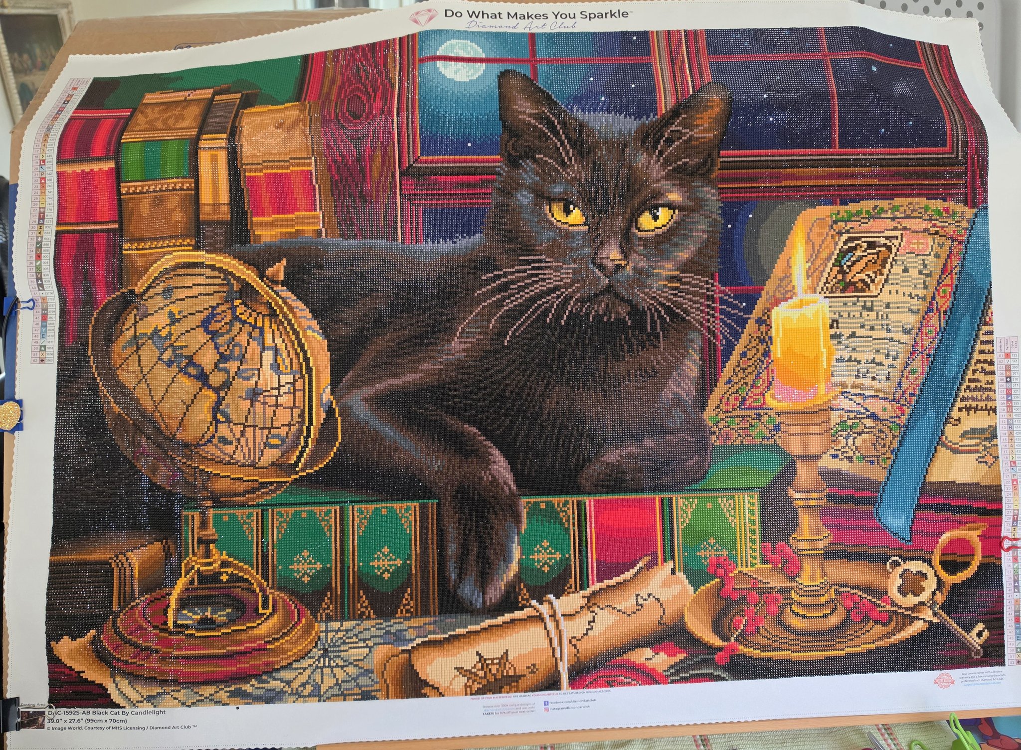 Finished 39.0 x 27.6 Black Cat By Candlelight diamond painting