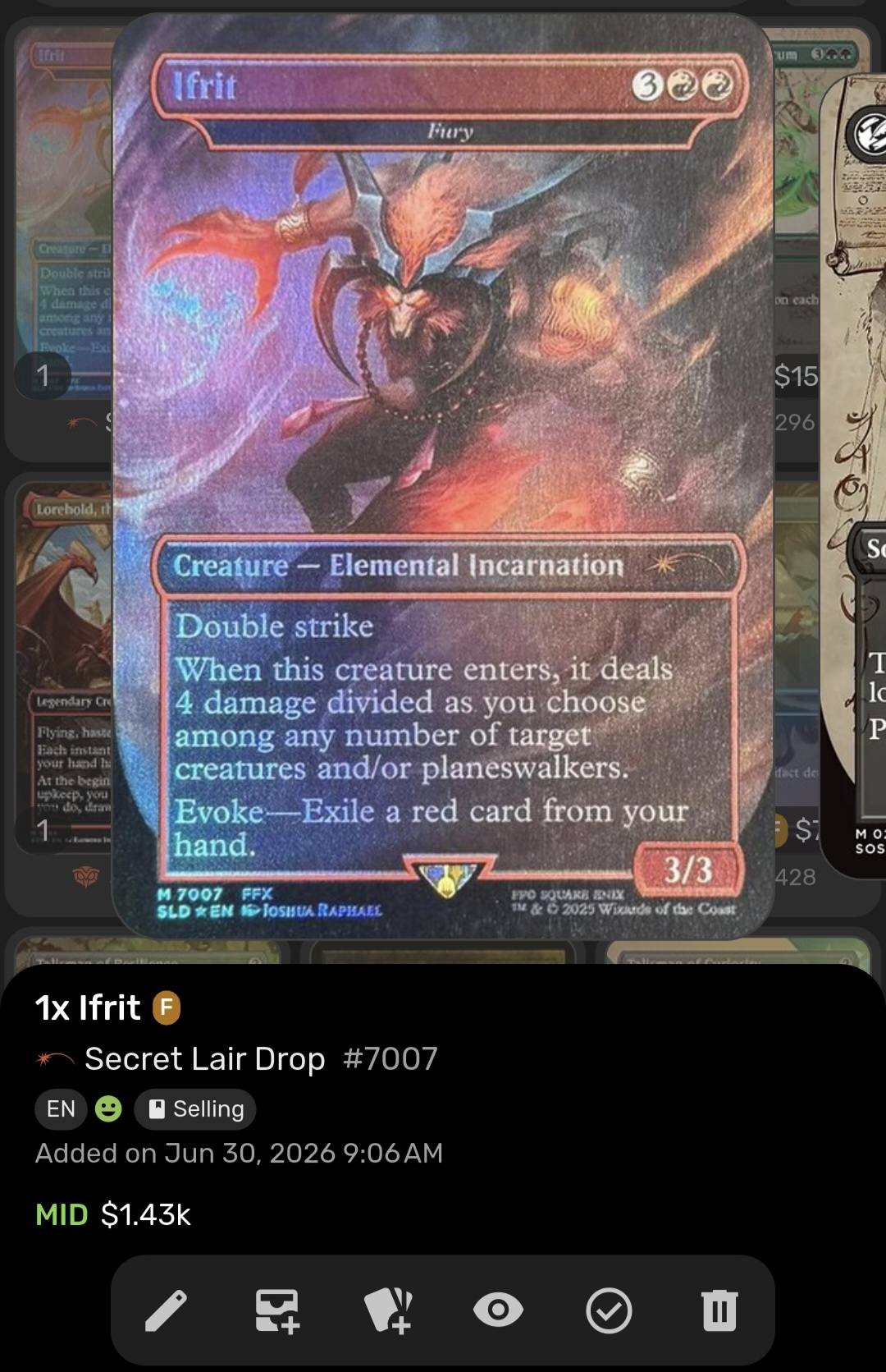 What is the value of Ifreet, Fury from the Magic: The Gathering set?