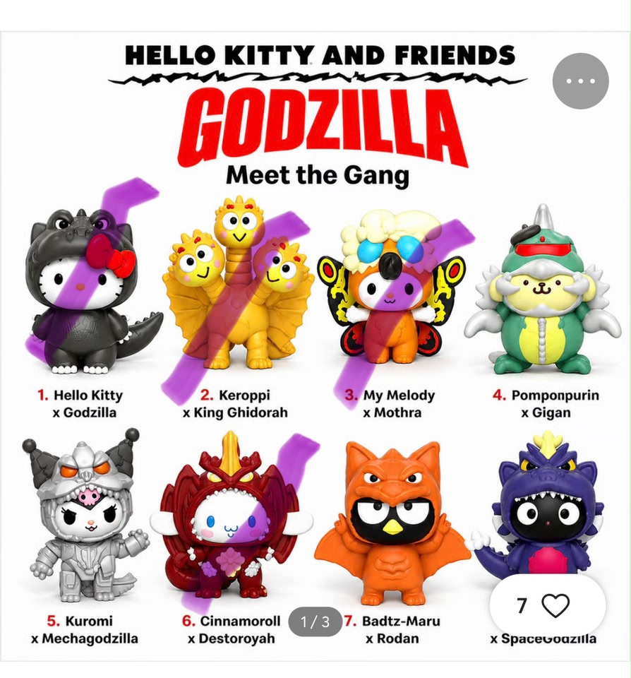 What Hello Kitty and Friends Godzilla figures are available at