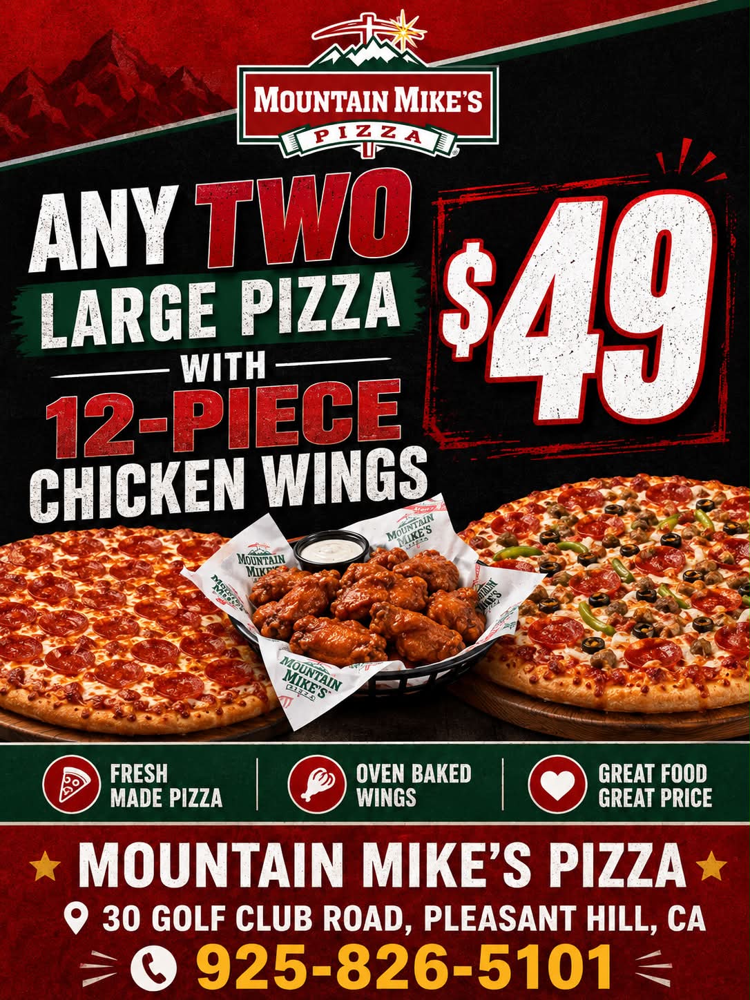 Mountain Mike's large pizza 49% off with 49ers win promo code
