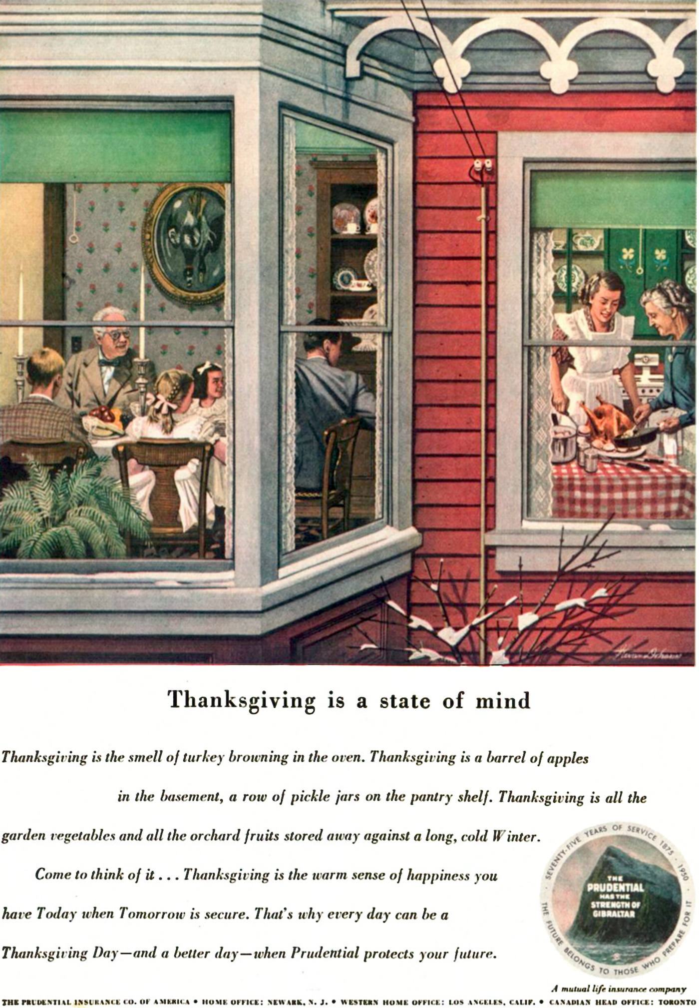 Prudential Insurance 1950 Thanksgiving ad