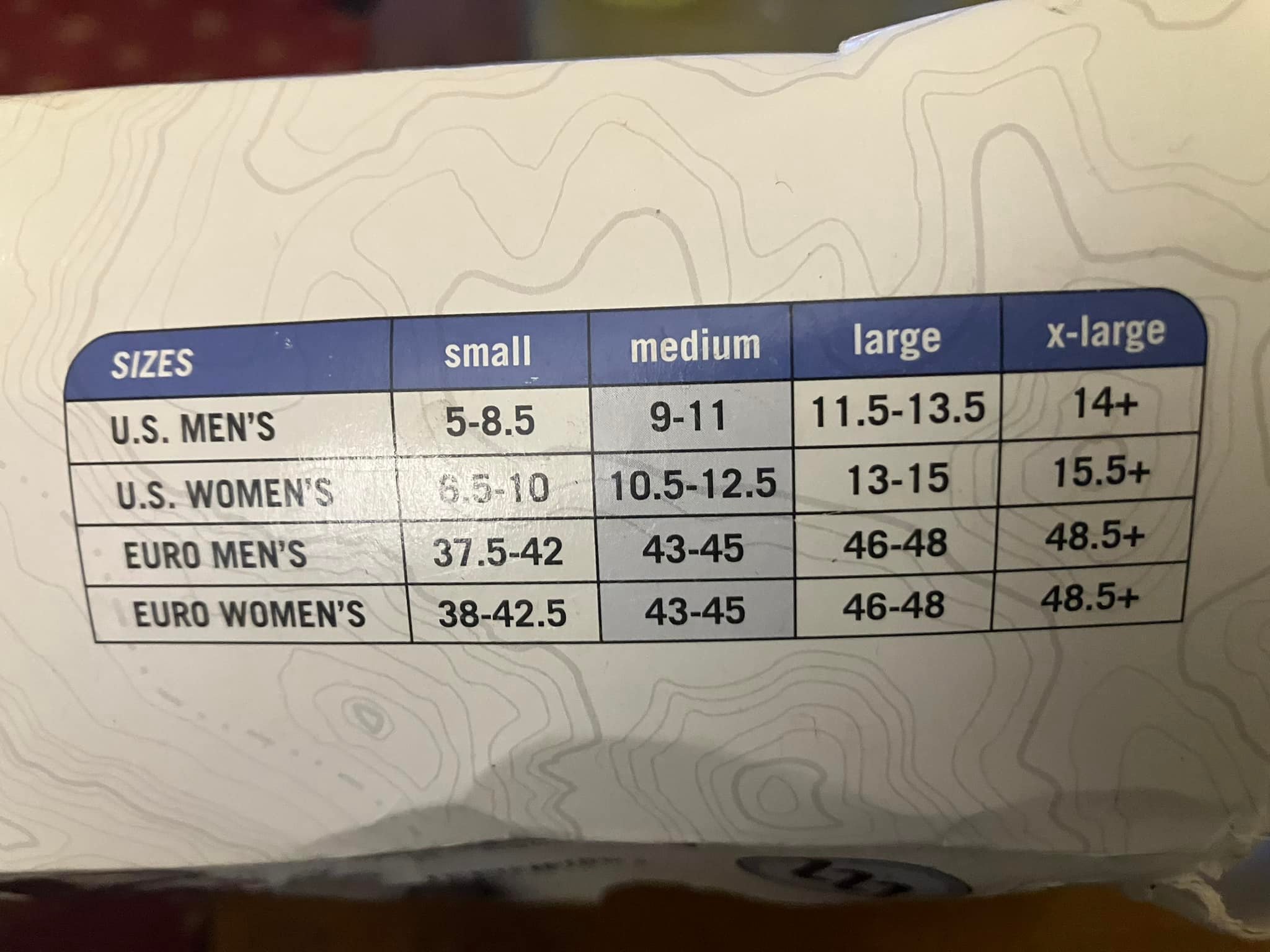 Shoe size chart with U.S. and Euro sizes