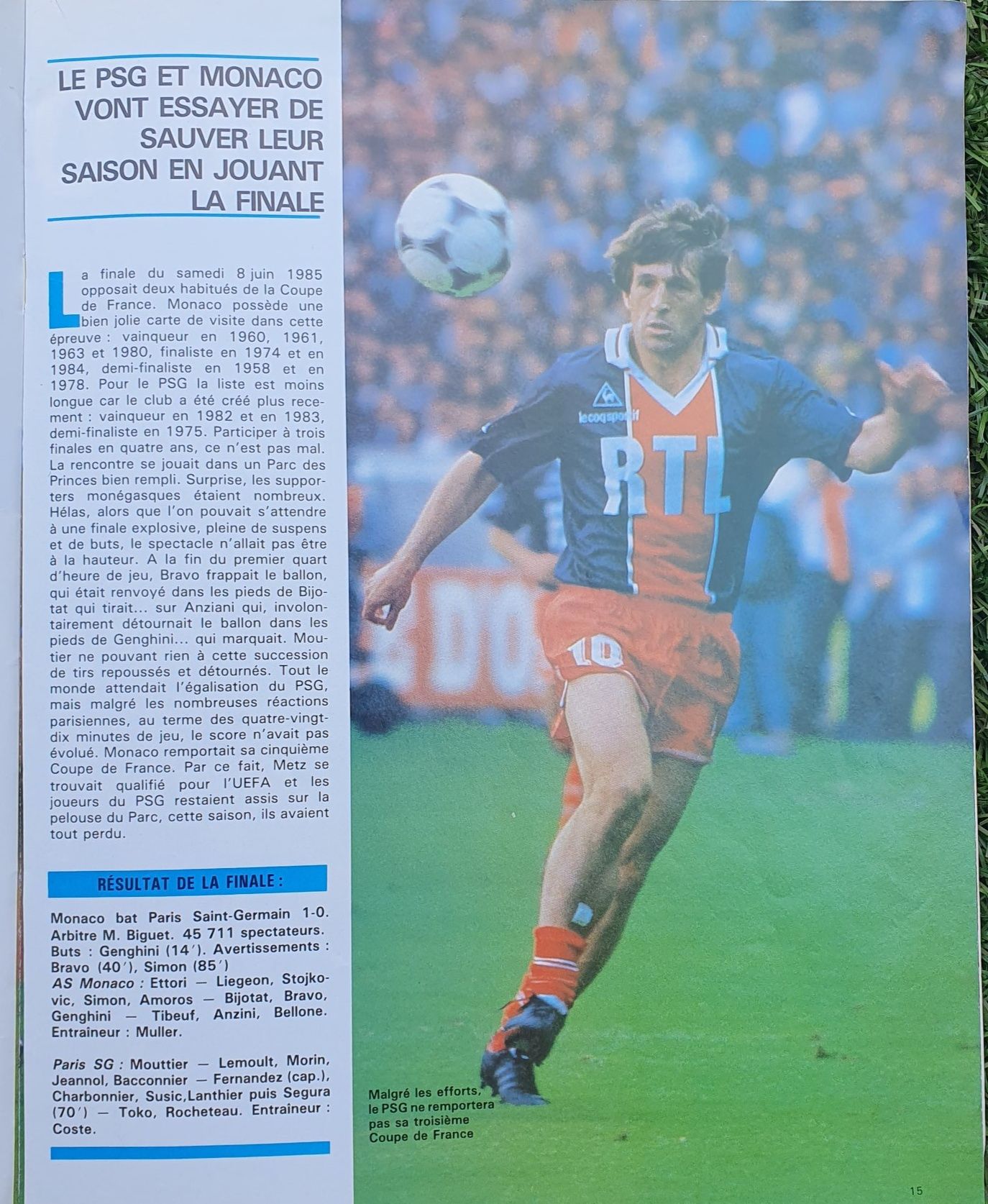 Fanion Rare Finale Coupe De France 1985 – AS Monaco / Paris SG – Objet De Collection