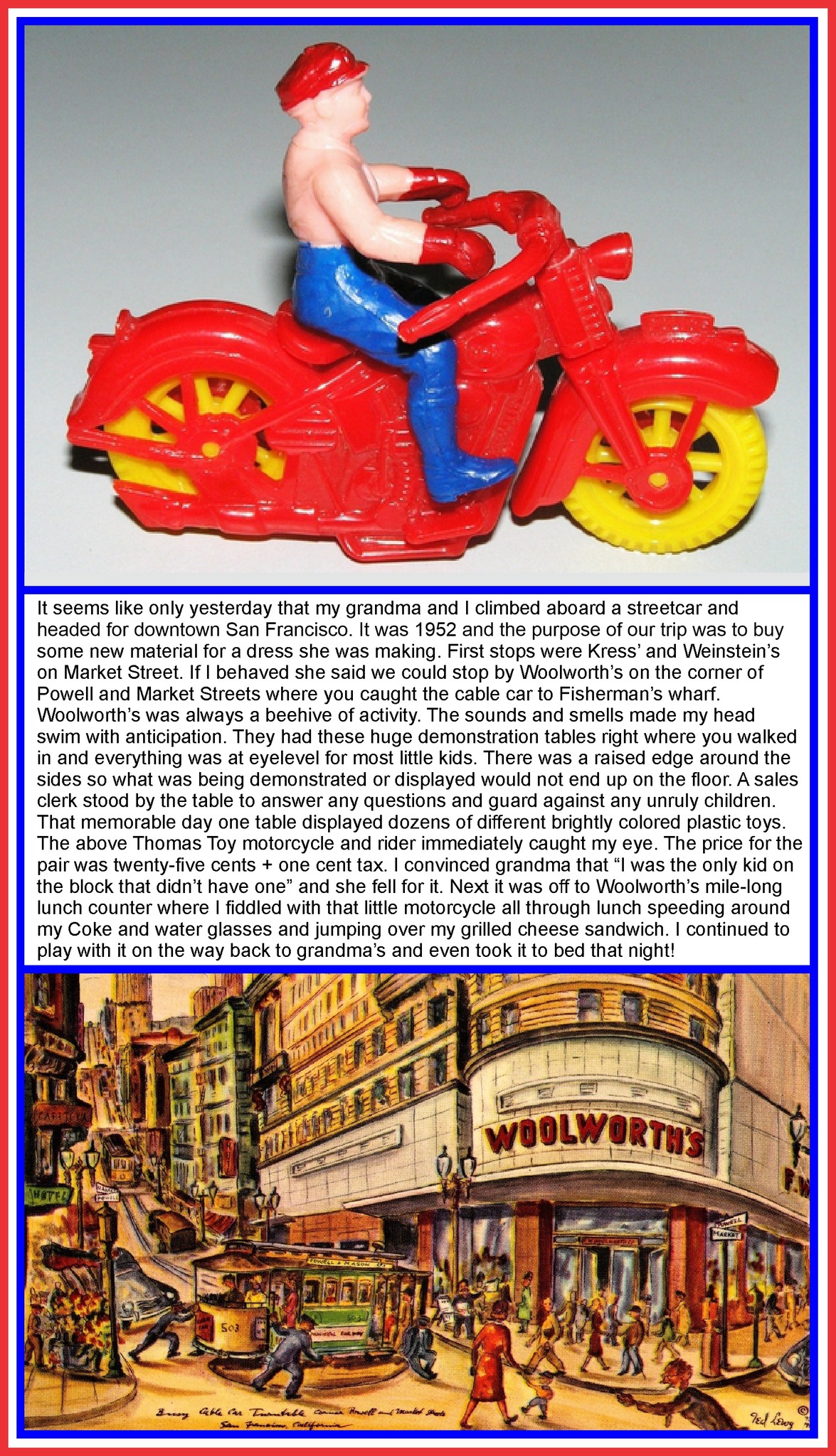 Vintage plastic motorcycle sparks memories of childhood and toy