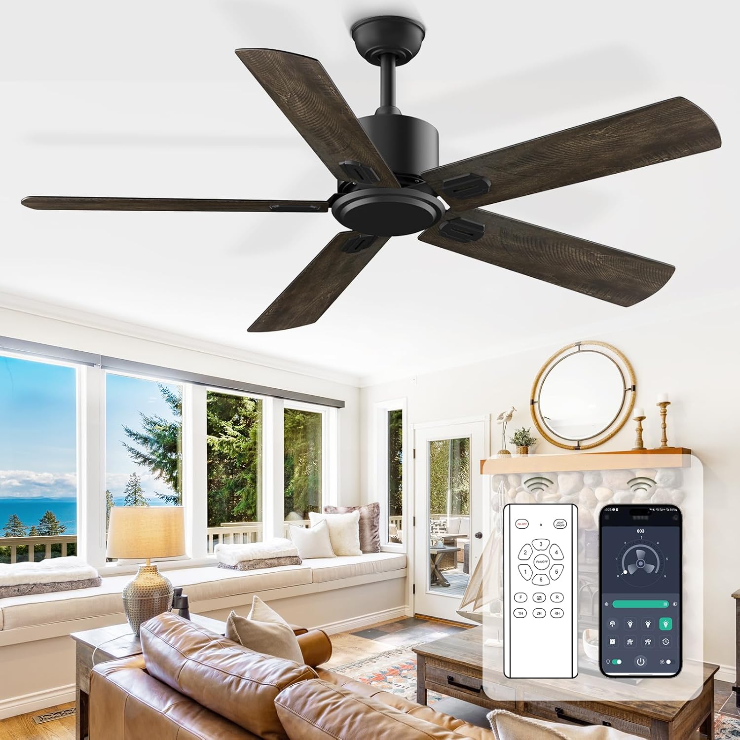 Amico Ceiling Fans With Lights, 36 Inch Black Ceiling Fan With Light And Remote Control