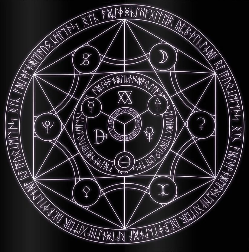 Black Magic | Hexagram and hexagon-based magic circle with runes for ...