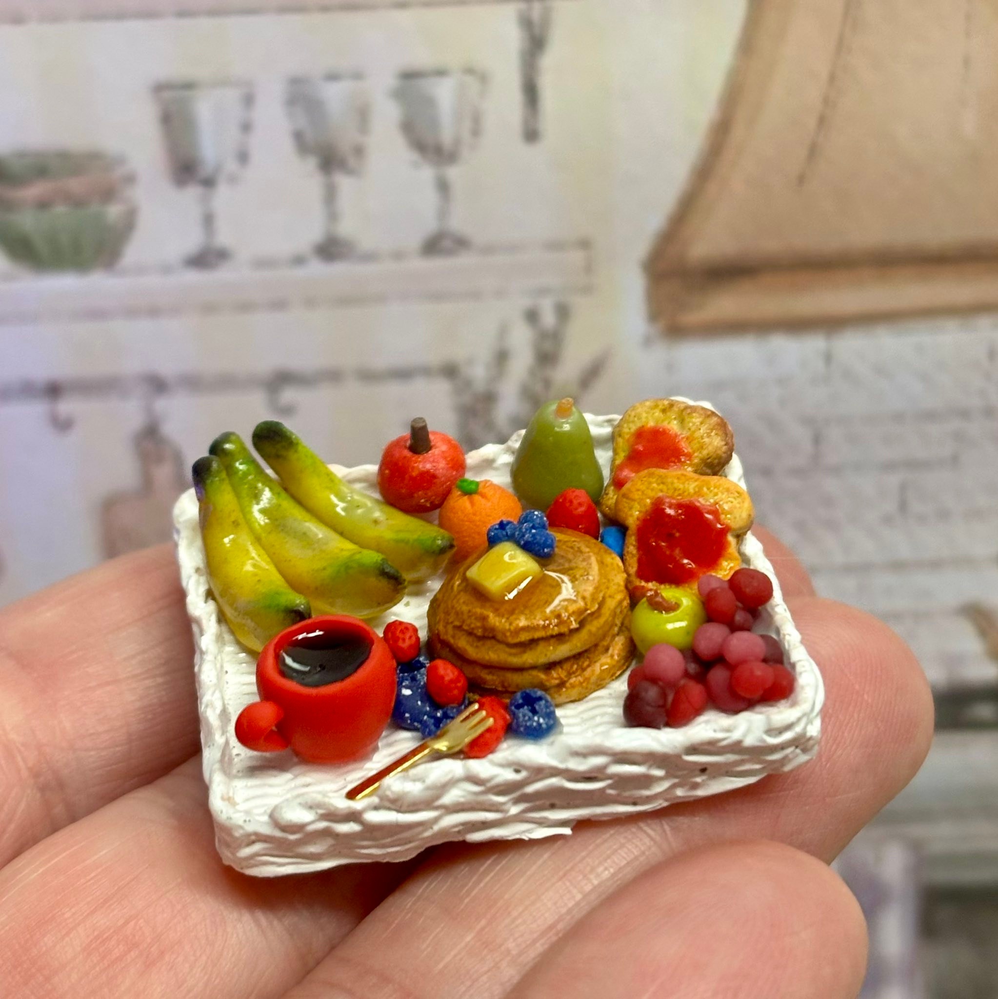 Dollhouse Miniature Food Set Pancake French Fries And Coffee Collectibles