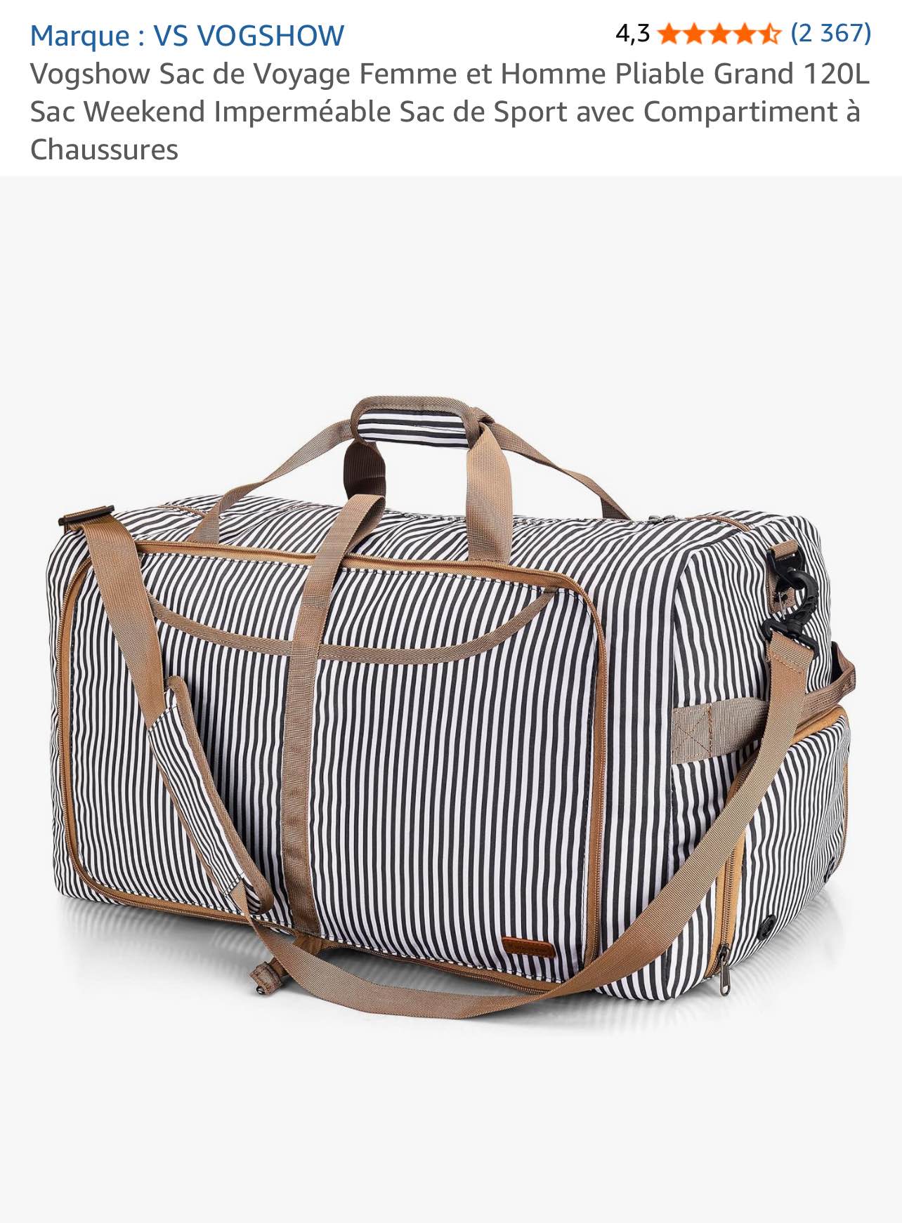 Sac De Voyage 120L Pliable Pour Homme - Compartiment Chaussures - Neuf Avec étiquettes