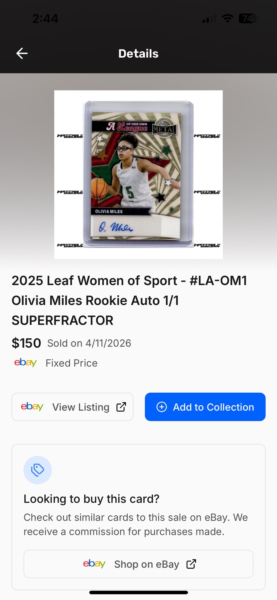 2023 Leaf Signatures Series Olivia Miles 1/1 auto for sale