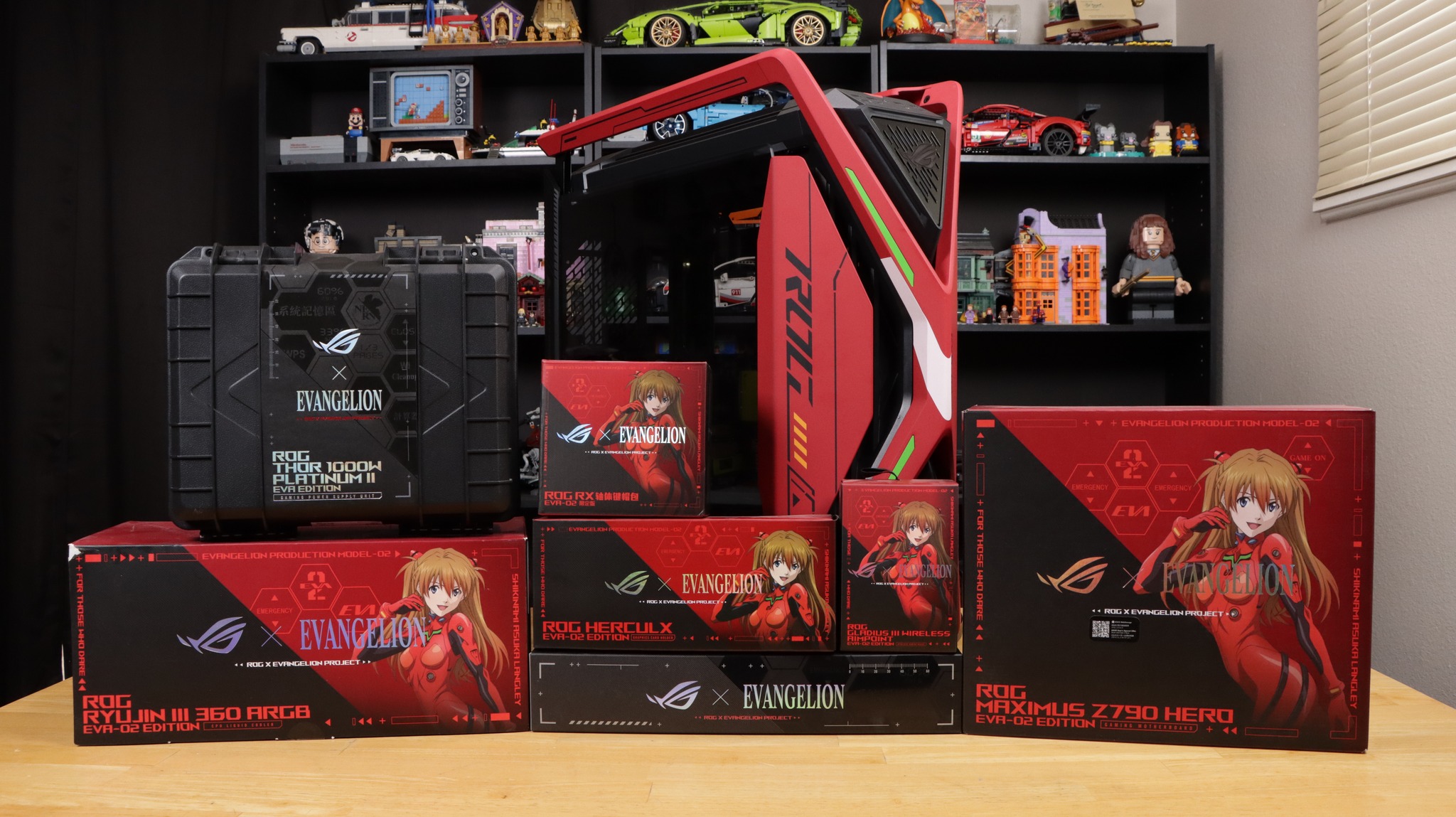 ASUS ROG EVA-02 edition gaming setup with custom keyboard