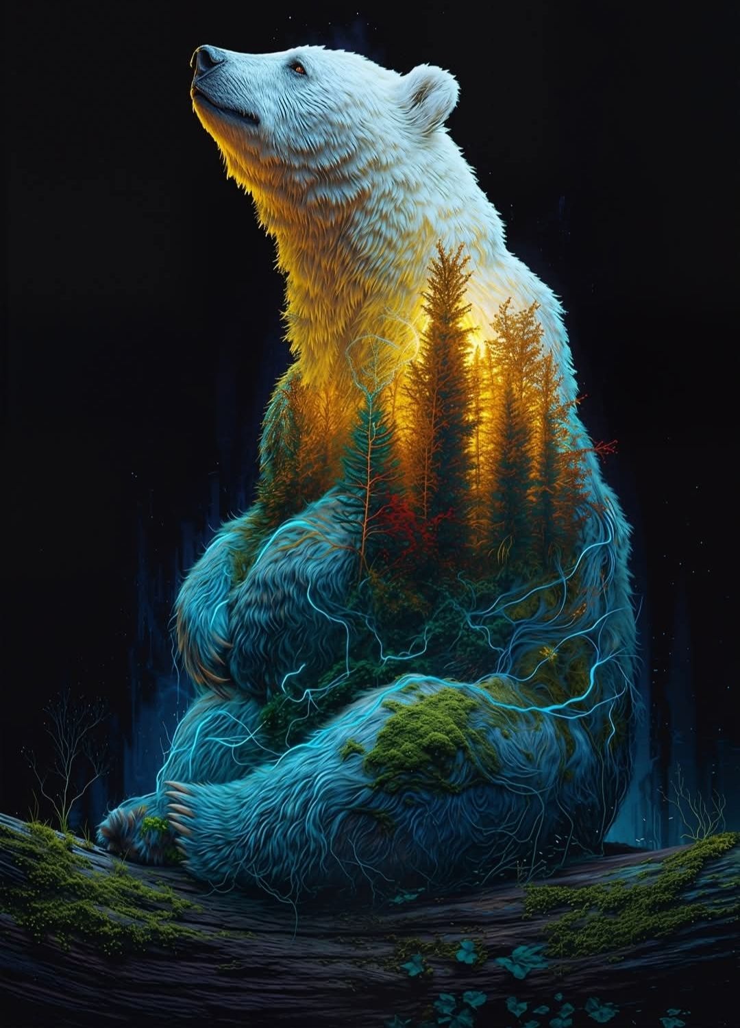 The bear and the Ember Maiden, guardians of light in a fantasy world