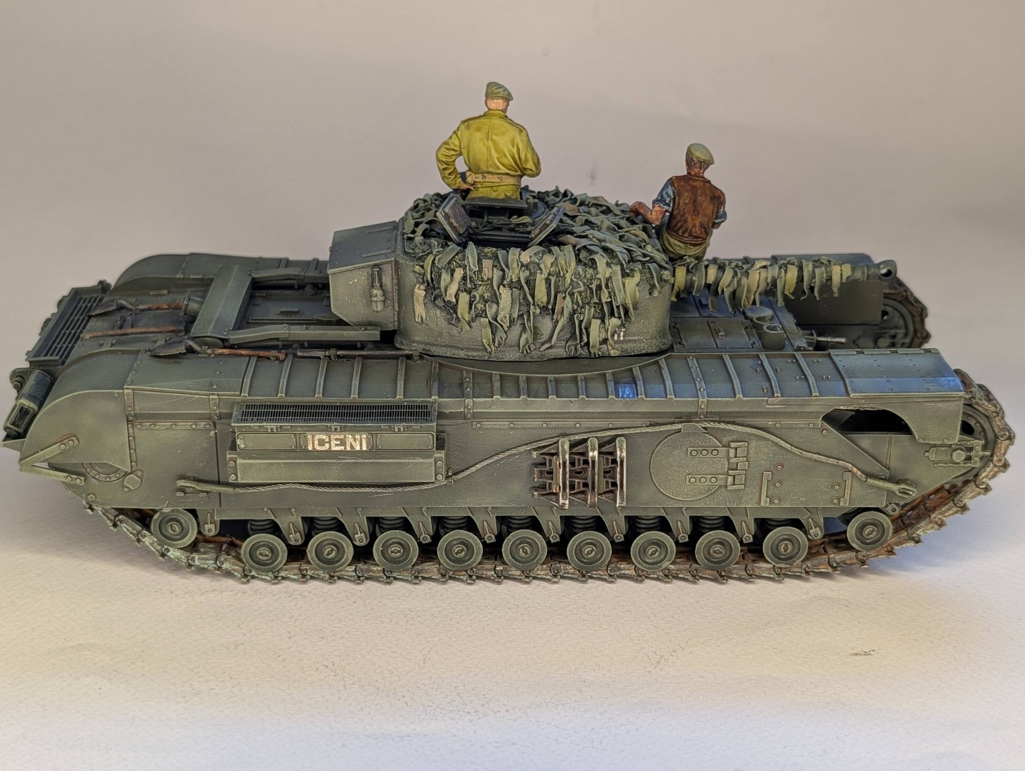 Tamiya Churchill Mk.VII scale model with custom parts