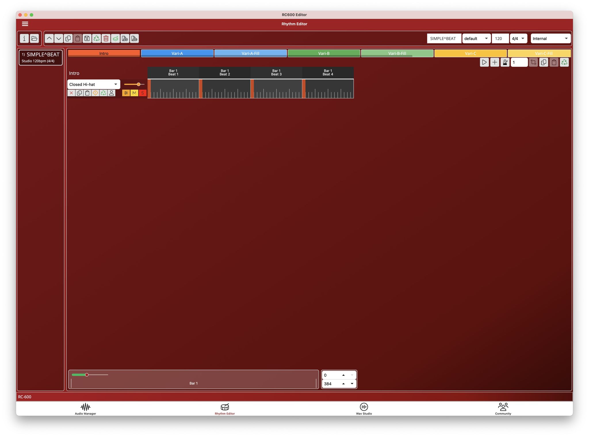 My first time opening the Rhythm Editor and all I get is Simple^Beat ...