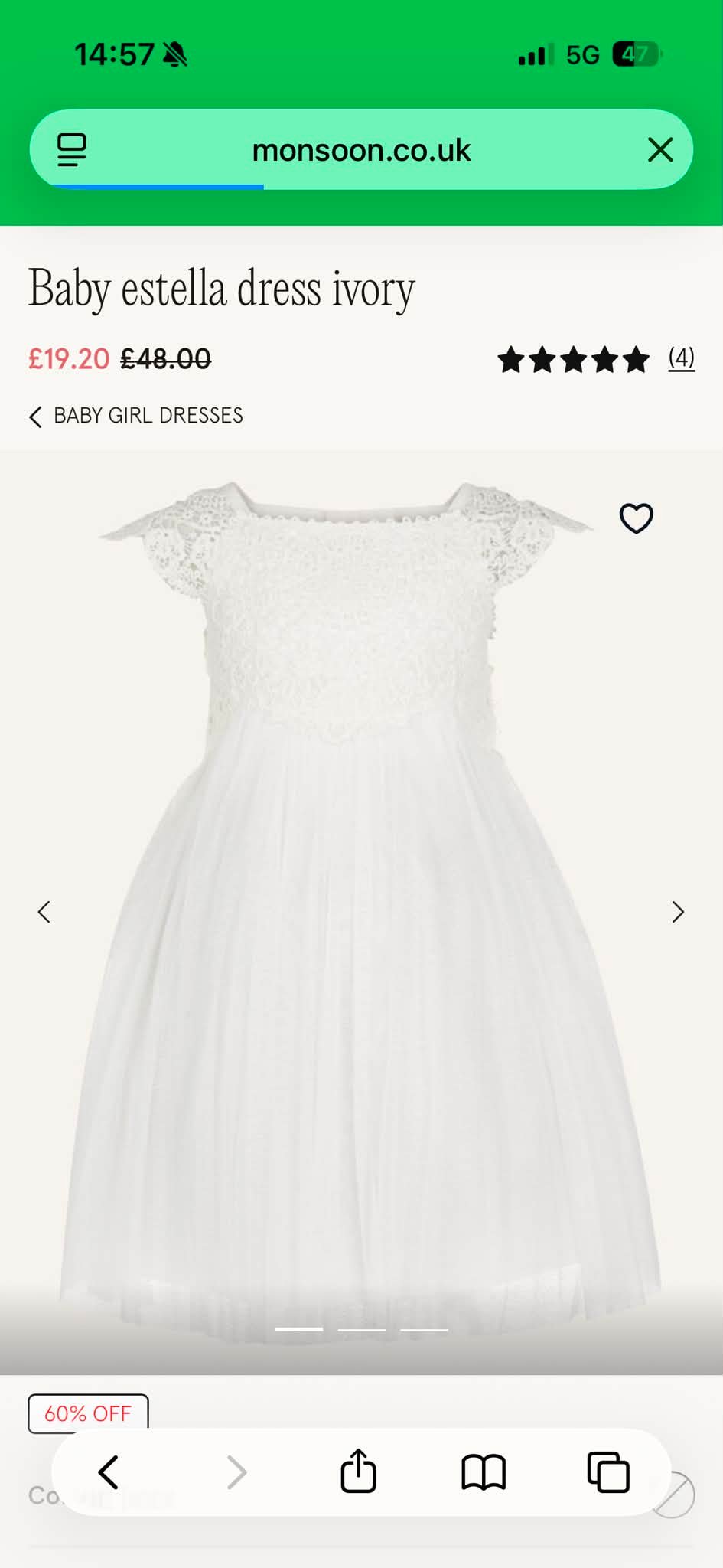 monsoon estella dress ivory or Starla for sale for 6-9 months Ulla x Helen Frankenthaler