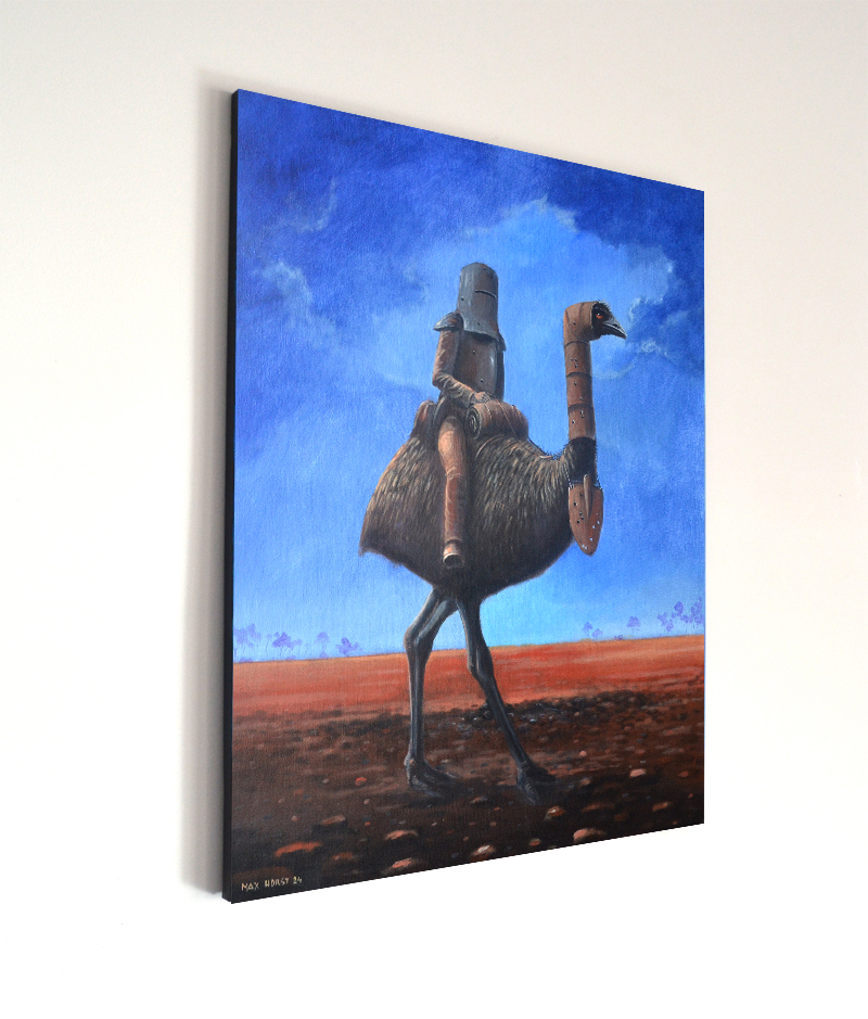 Ned Kelly riding an emu painting by Max Horst