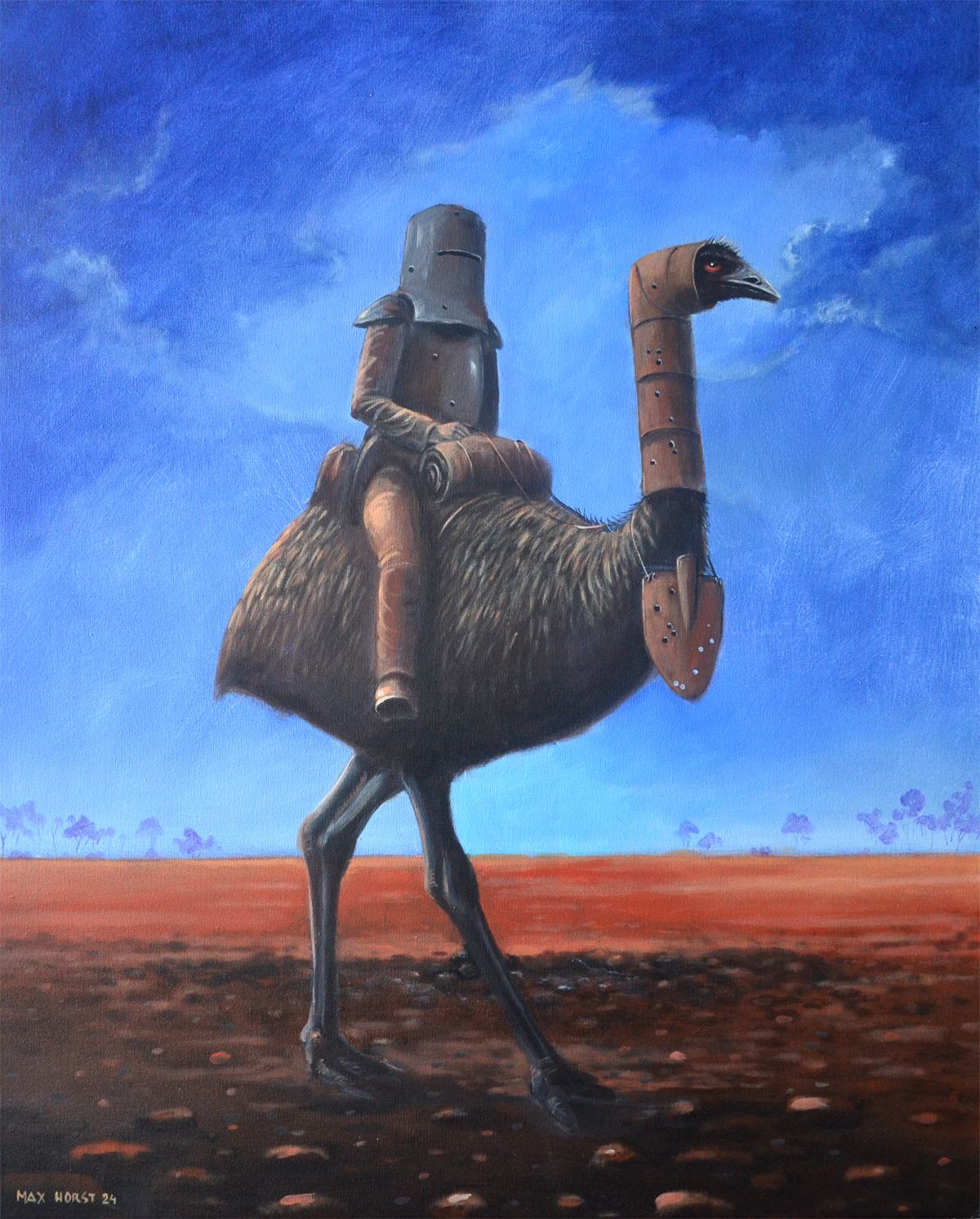 版画 EMU - Riding On The Wind Ned Kelly riding an emu painting by Max Horst