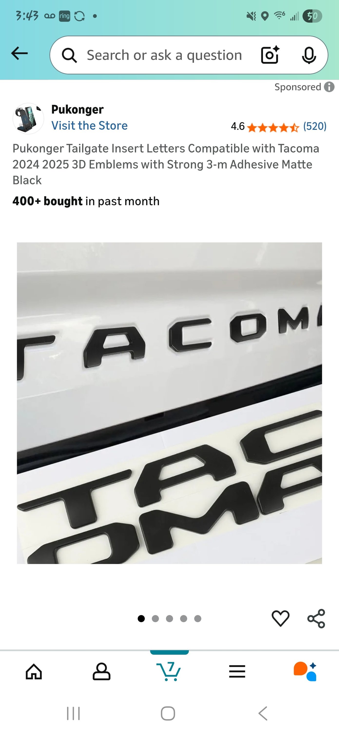 Door Emblem Overlay Kits For Tacoma SR5 4X4 2024-2025 Rear Blackout