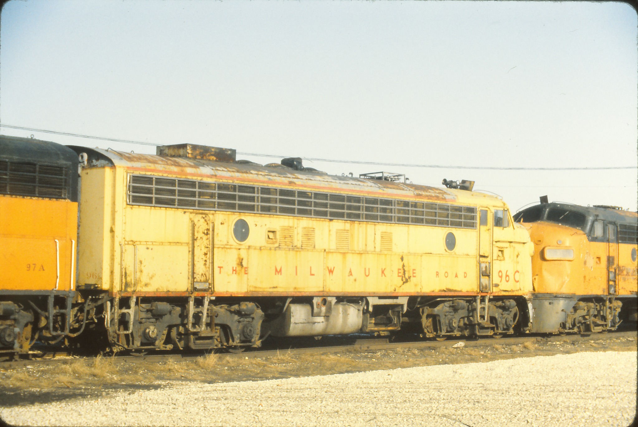 Milwaukee Road F-units at Bensenville in 1982