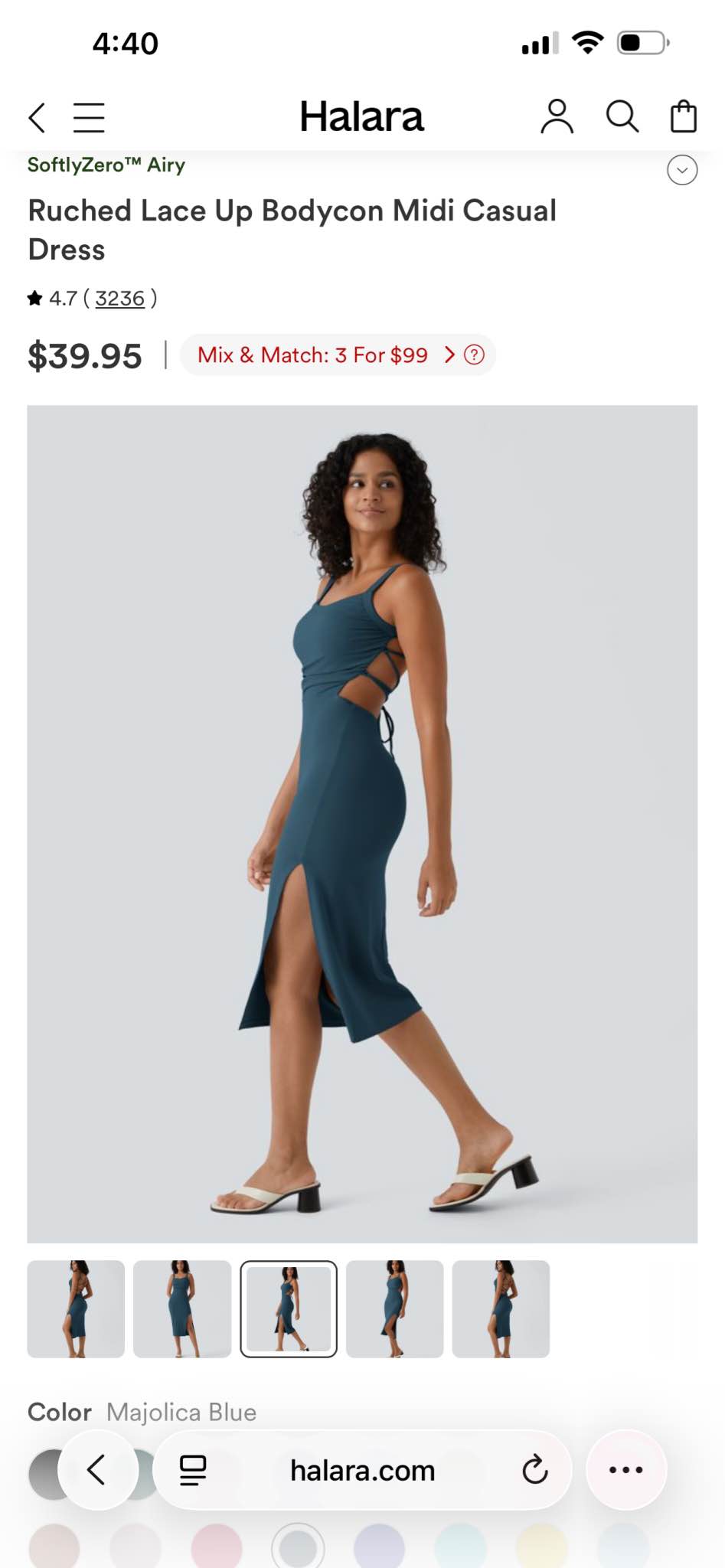 ruched backless crisscross lace up split bodycon midi casual dress Stylish Halara SoftlyZero Airy dress. has detail. length with fit. Color is Majolica Blue. Side slit is present Color:Cream and gold no choker 23.6 Hips 2-SHIFT Countess | NAVY Velvet