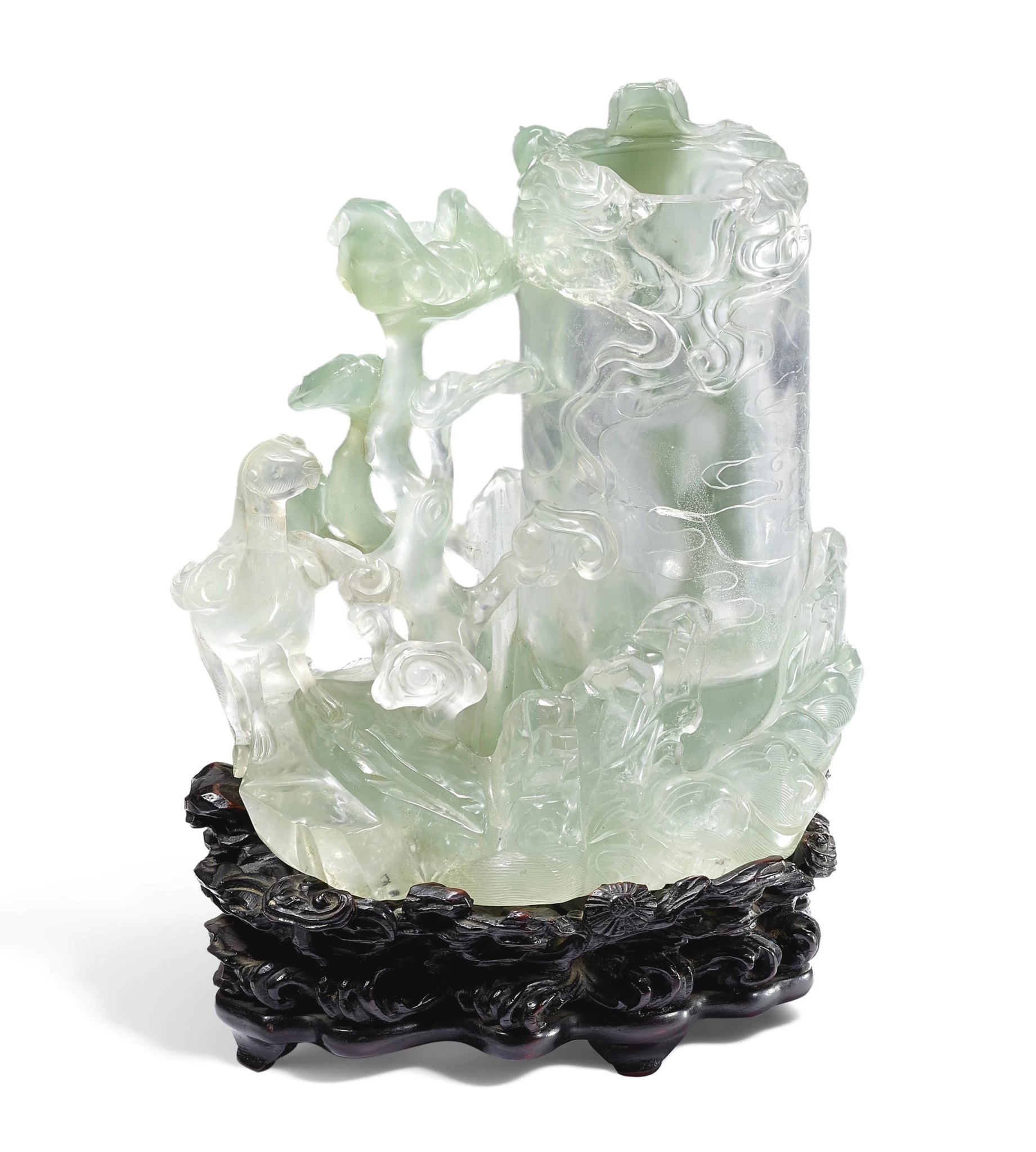 Qing dynasty green quartz vase with dragon and phoenix