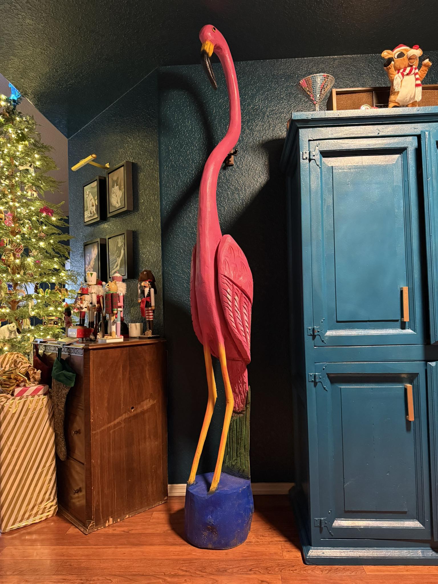 Unique secondhand flamingo carving find