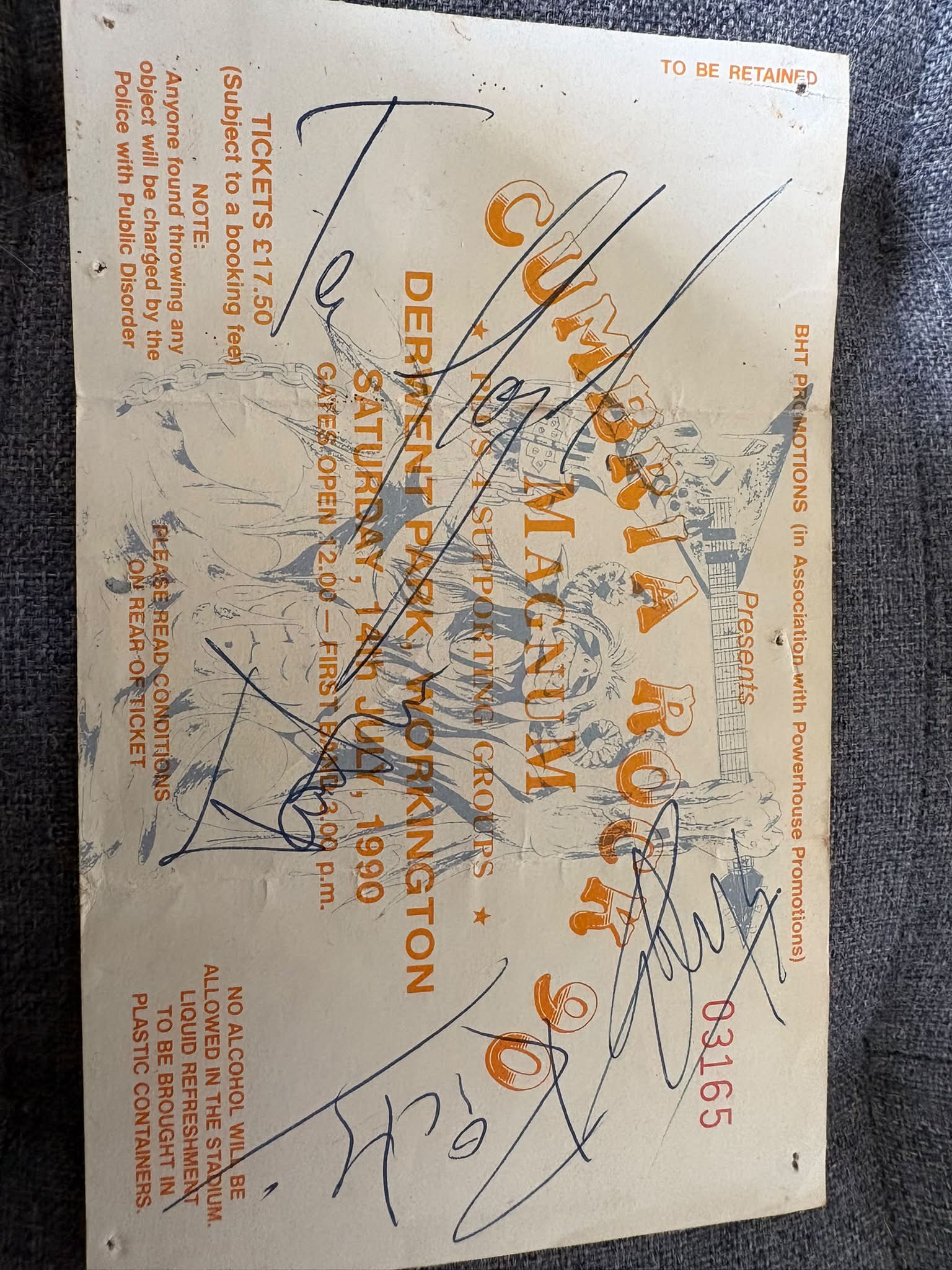 Chameleons 1987 concert ticket stub and The Rocket business card found